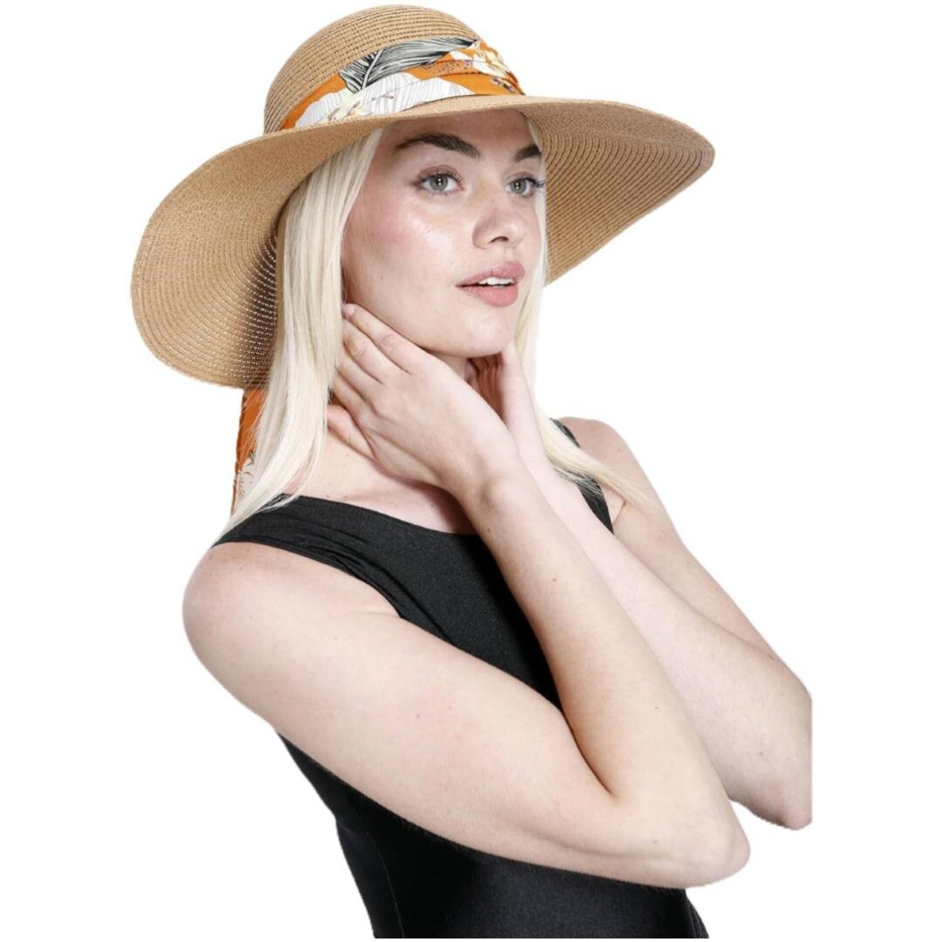 Sombrero Paja de ala Ancha para Mujer,Visera Grande Transpirable, Pamela Marrón - 2
