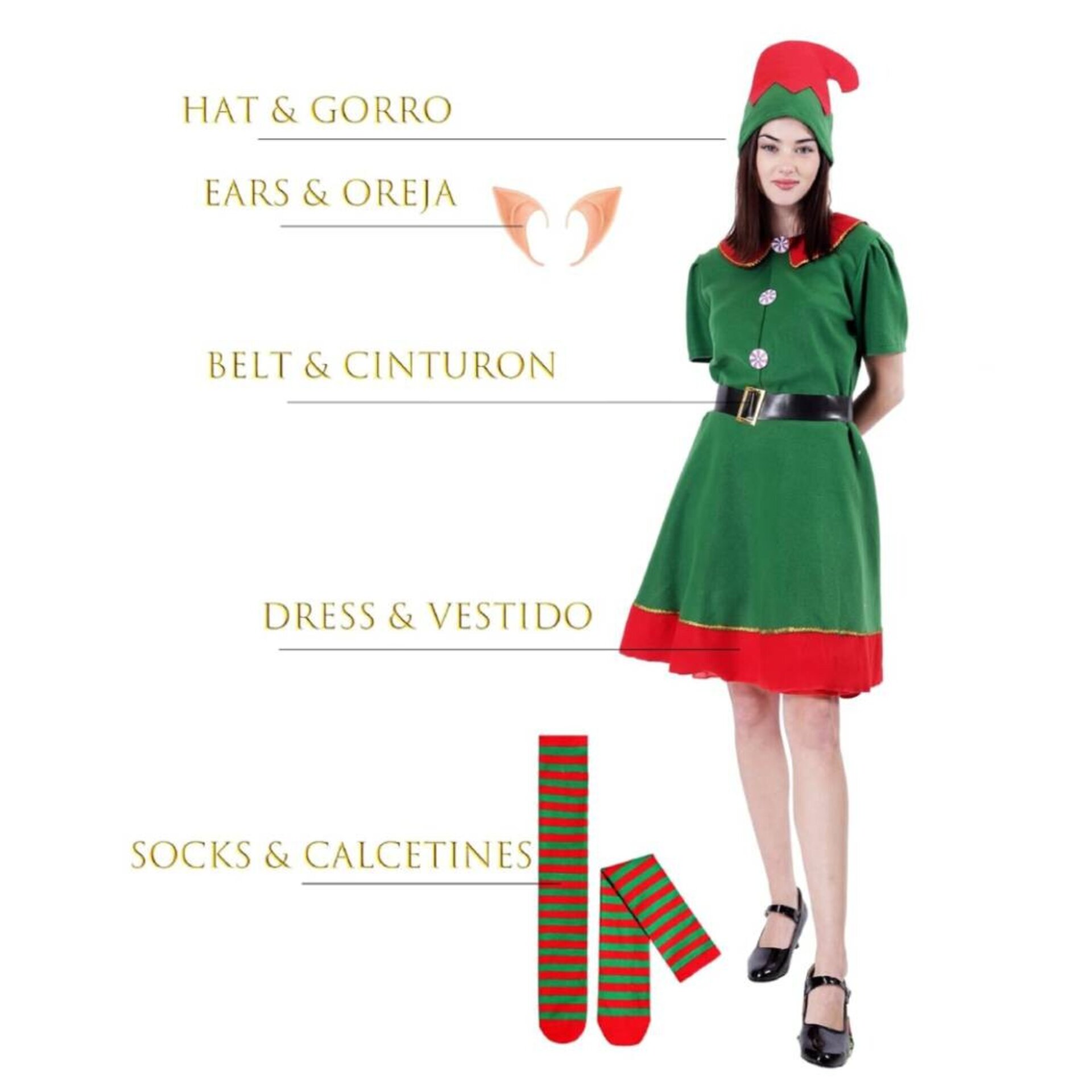 Disfraz Elfo - Duende Verde - Vestido Mujer Adulto - Navidad Regalos - 4