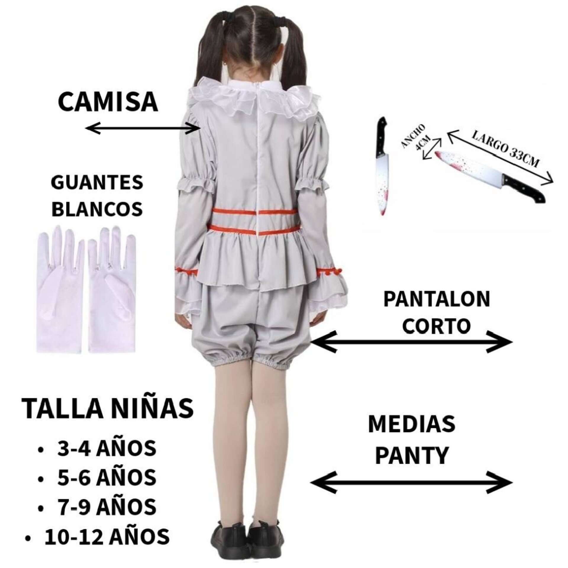 Disfraz de Payasa Terrorífica para Niñas Pennywise Payaso IT Halloween Carnaval - 5