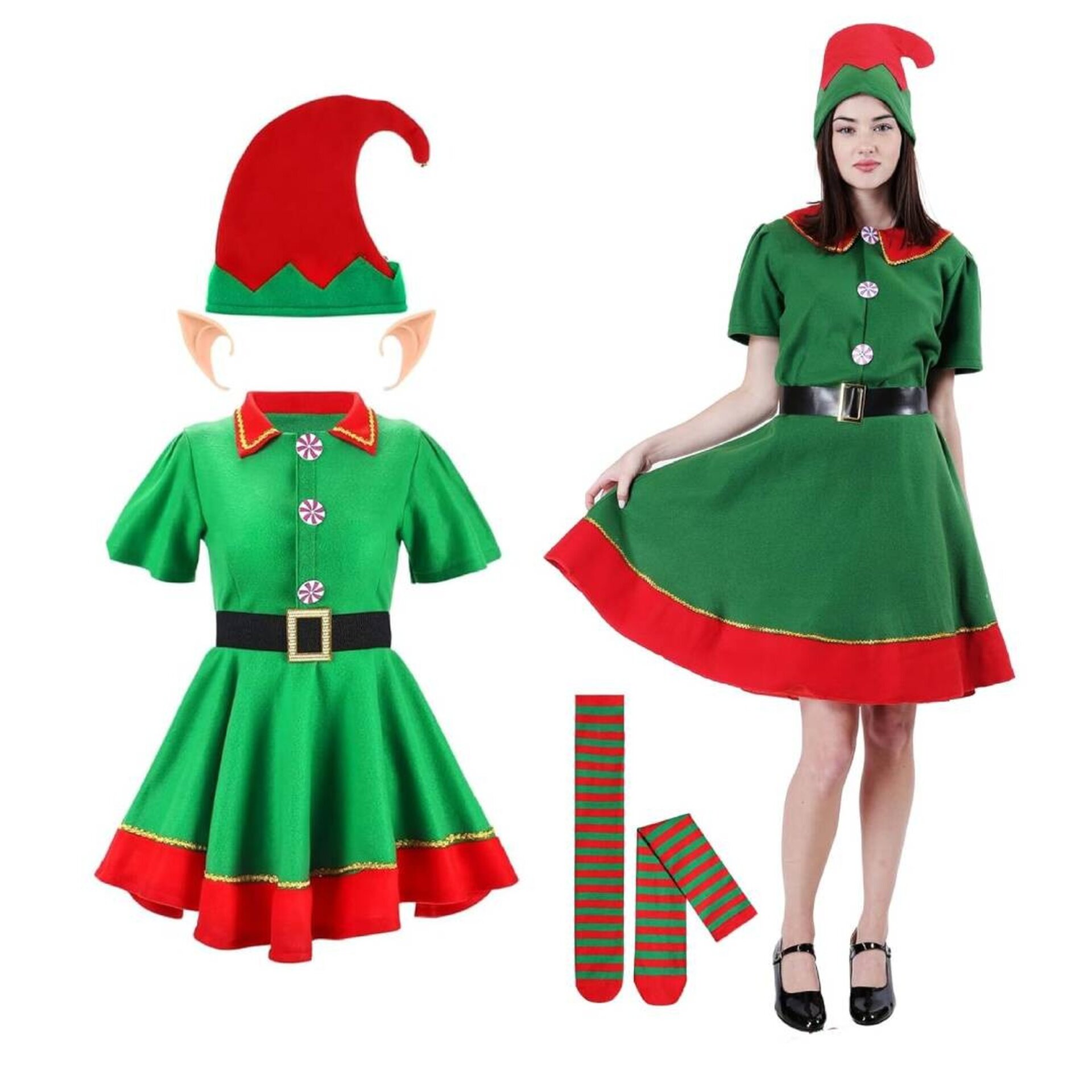 Disfraz Elfo - Duende Verde - Vestido Mujer Adulto - Navidad Regalos - 1