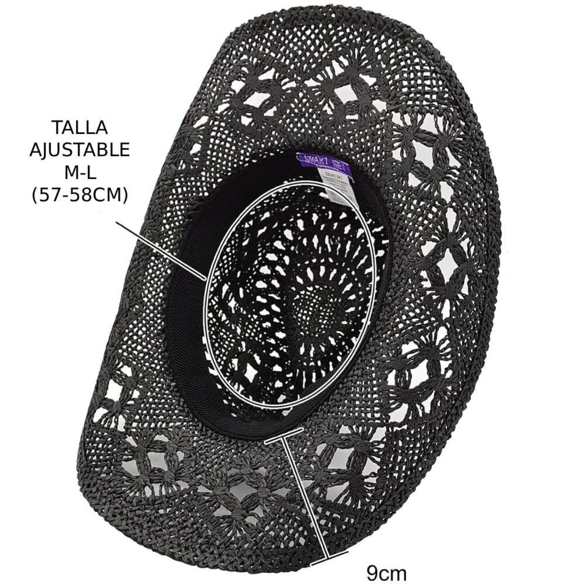 Sombrero Vaquero Paja Unisex Ajustable | Negro Cowboy Western | Alas Anchas - 4