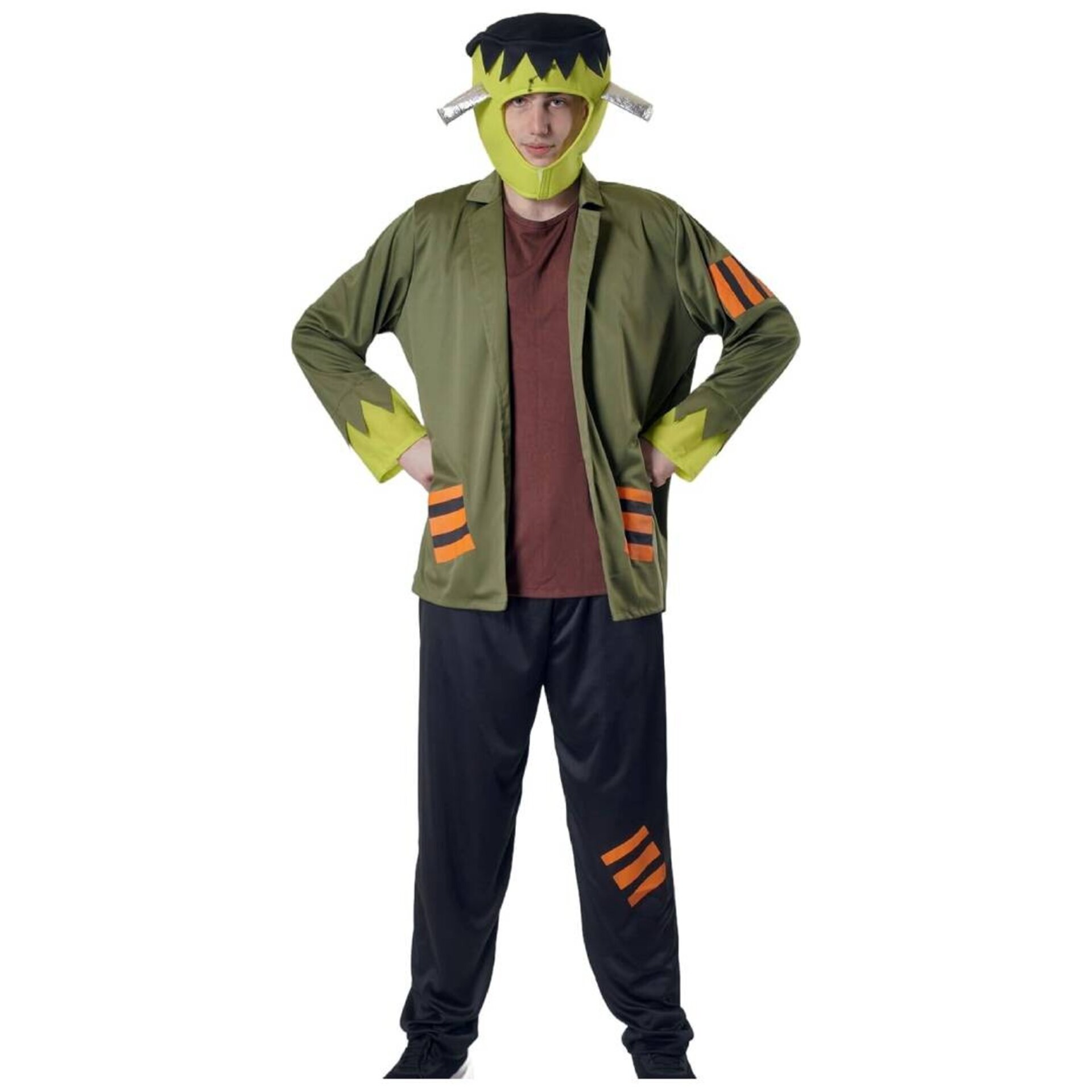 Disfraz Frankenstein Hombre Kit Monstruo Verde Chaqueta Camisa Pantalón Gorro - 1