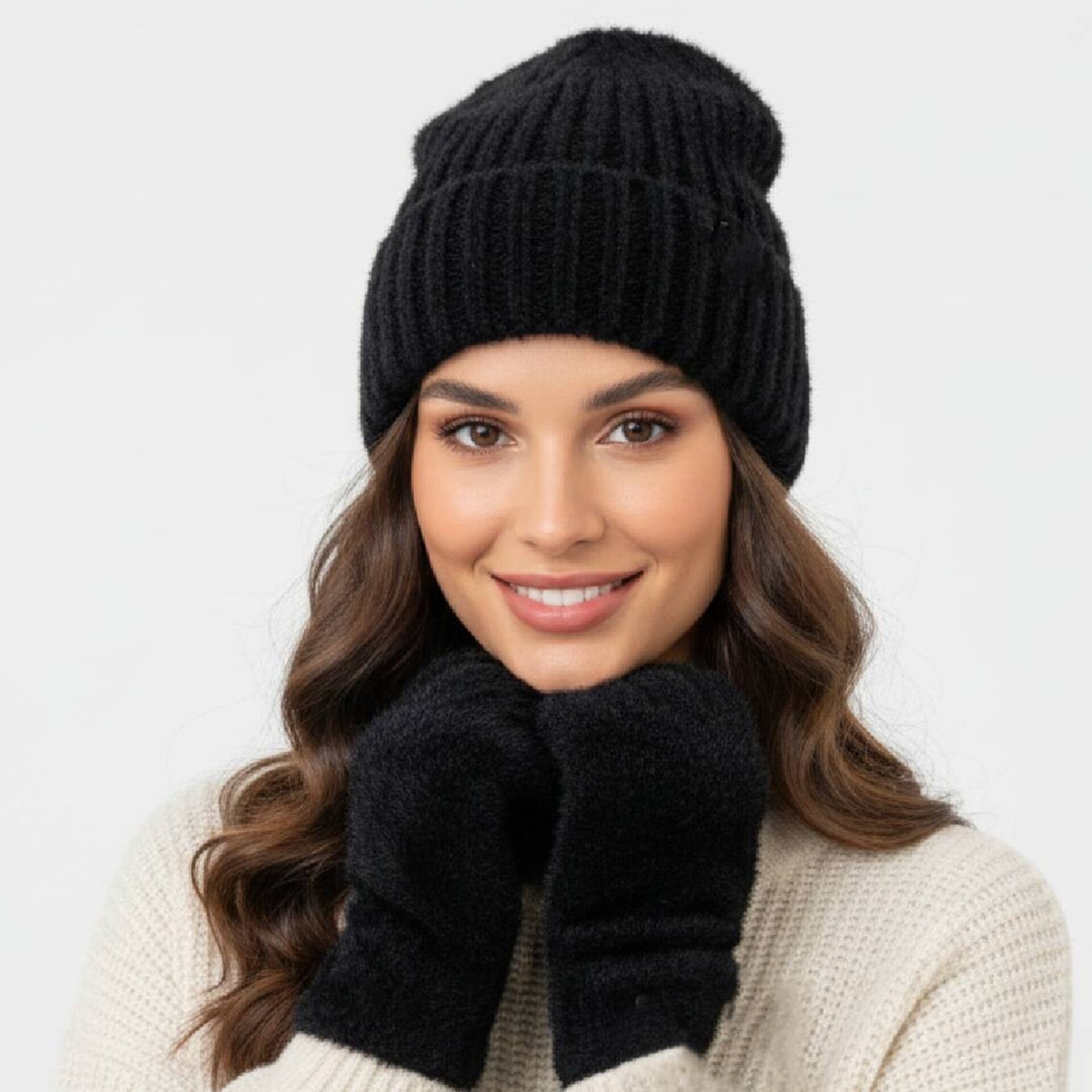 Pack Térmico Invierno Mujer | Gorro y Guantes Negros | Talla Única Ajustable - 1