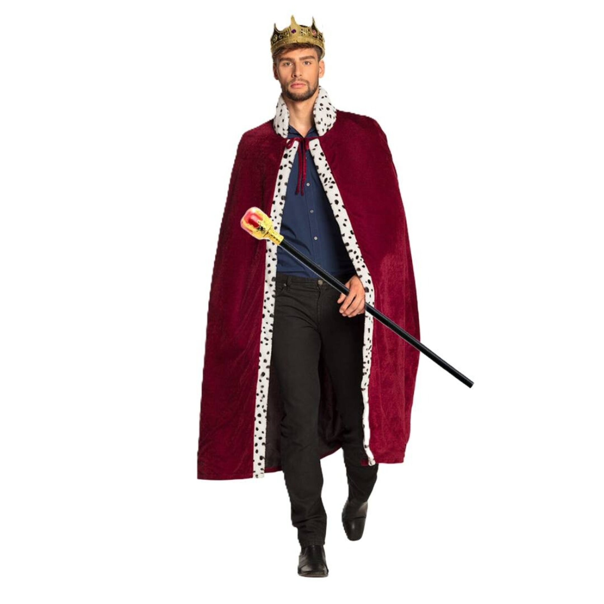 Capa Rey Mago Lujo Burdeos 140cm | Corona Ajustable + Bastón | Accesorio Navidad - 1