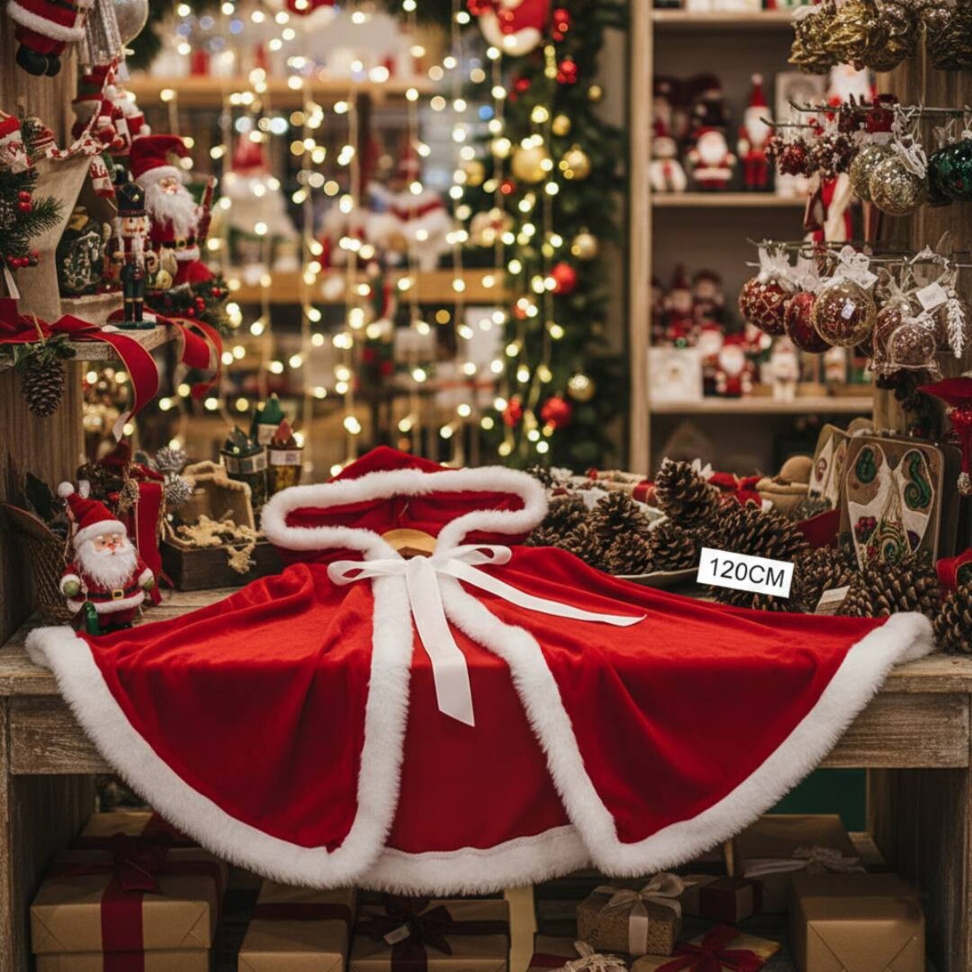 Capa de Terciopelo Navideña Premium 120cm - Capa con Capucha de Santa/Mamá Noel - 1