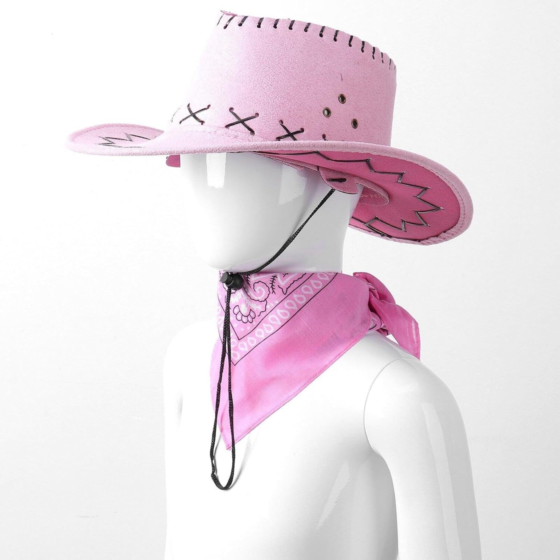 Sombrero Cowboy Vaquera con Bandana Pañuelo Rosa para niñas - 2