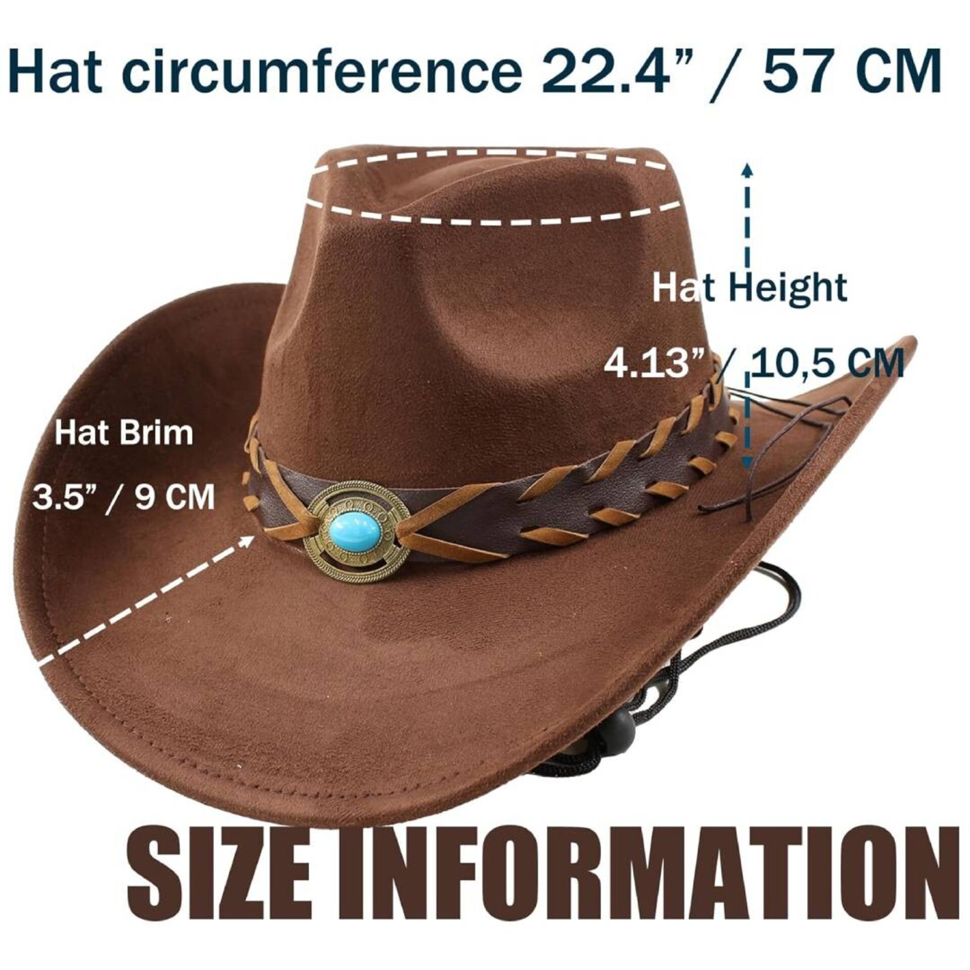 Sombrero Vaquero Cowboy Cowgirl Western Rodeo Marrón Oscuro Ajustable - 4
