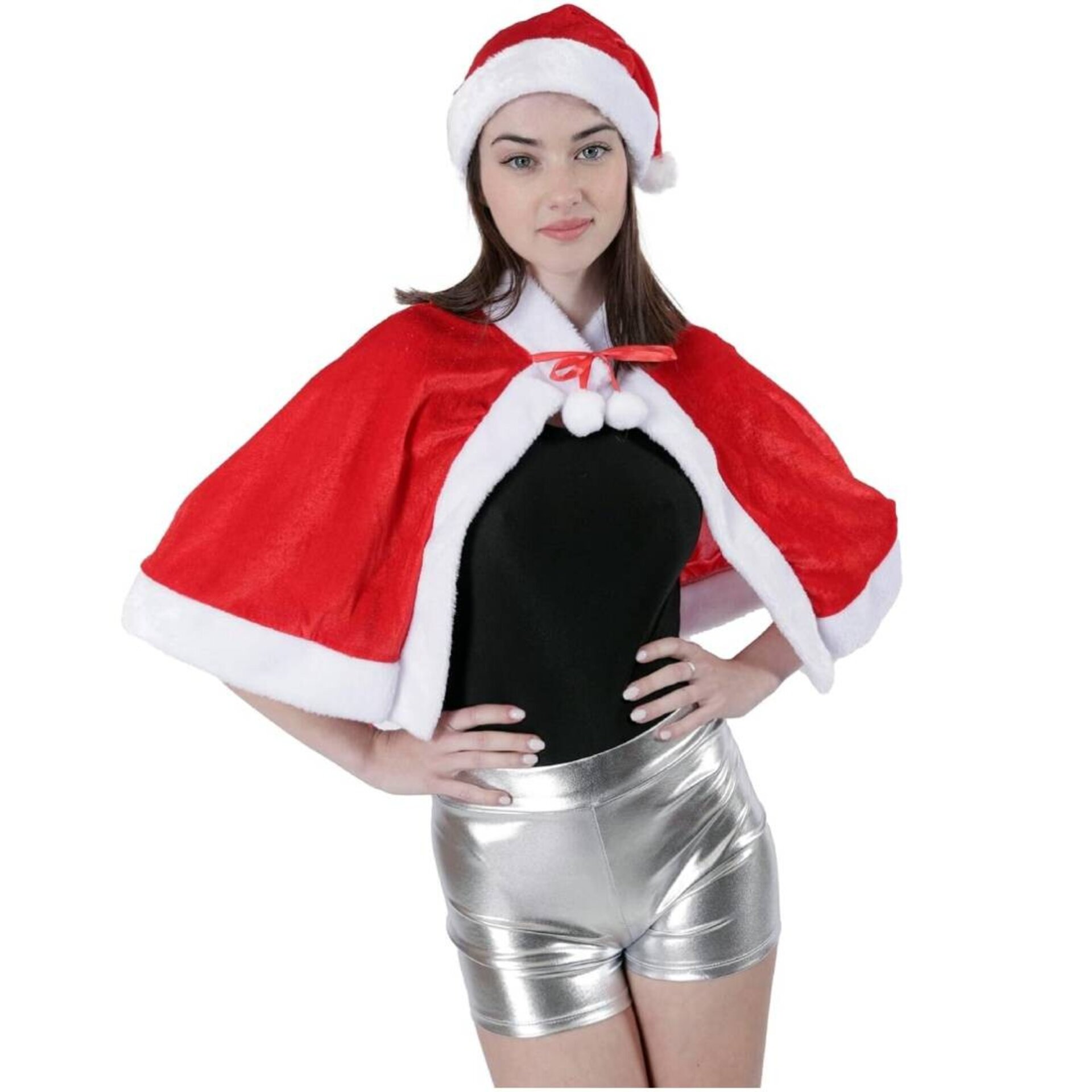 Set Capa de Papá Noel de Terciopelo Rojo y Gorro Navideño Rojo - 2PCS - 4