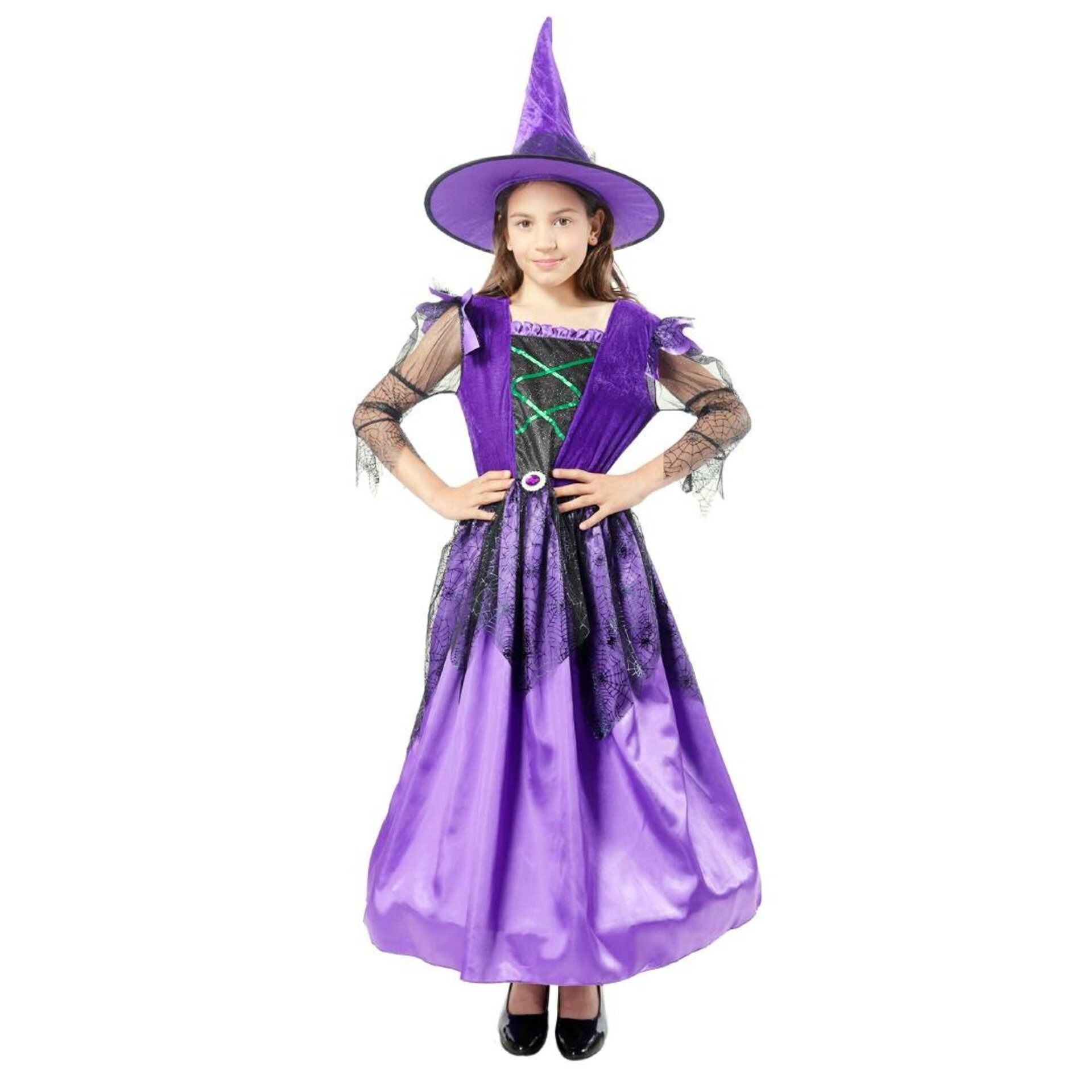Disfraz de Bruja Vestido con Sombrero Lila para niñas Talla 3 a 12 Años - 4