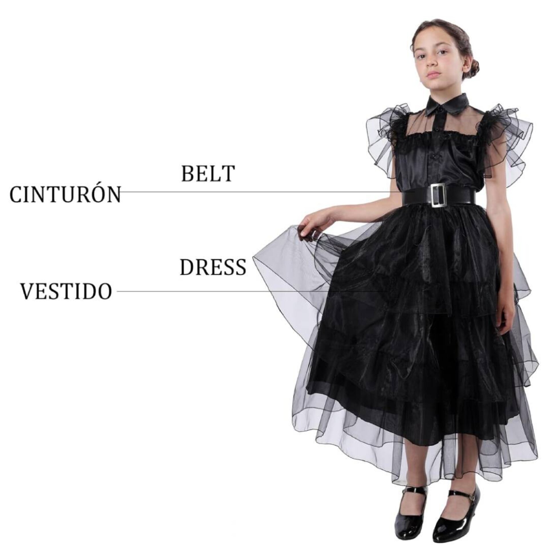 Disfraz de Gala de Merlina para Niñas. Vestido de Baile de Miércoles Addams - 10