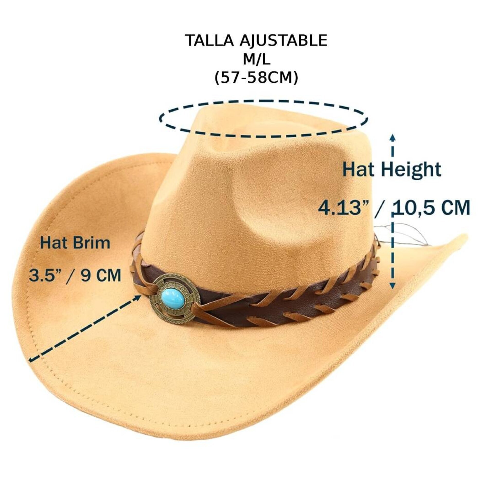 Sombrero Vaquero Cowboy Western Rodeo Baile Country para Adulto Beige - 5
