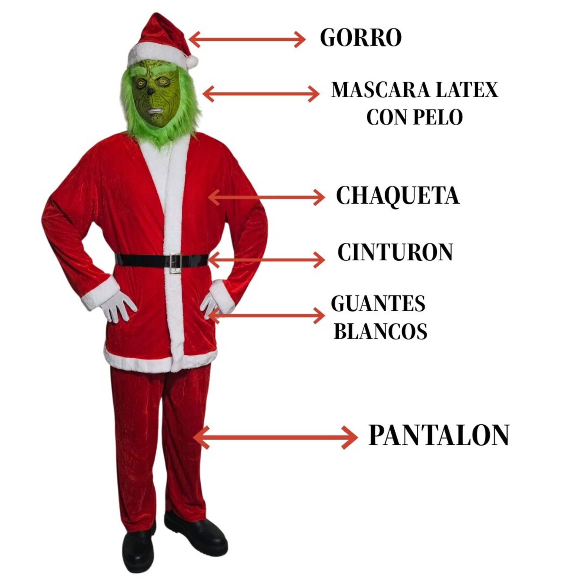 Disfraz El Grinch Monstruo Verde de Navidad Traje Papa Noel Hombre Adulto - 12