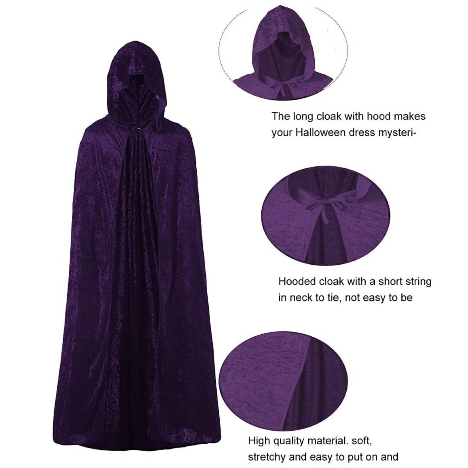 Capas con Capucha en Terciopelo Unisex para Disfraz Niños y Adultos Morado Lila - 2
