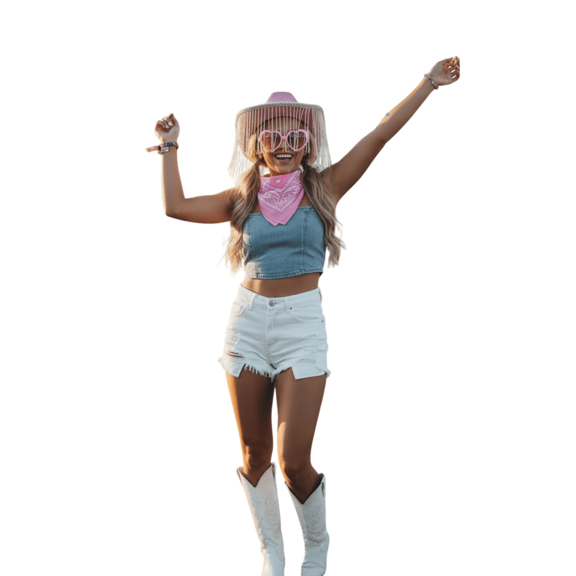 Pack 3 Piezas Disfraz Cowgirl Rosa para Mujer - Sombrero de Vaquera con Brillos - 6