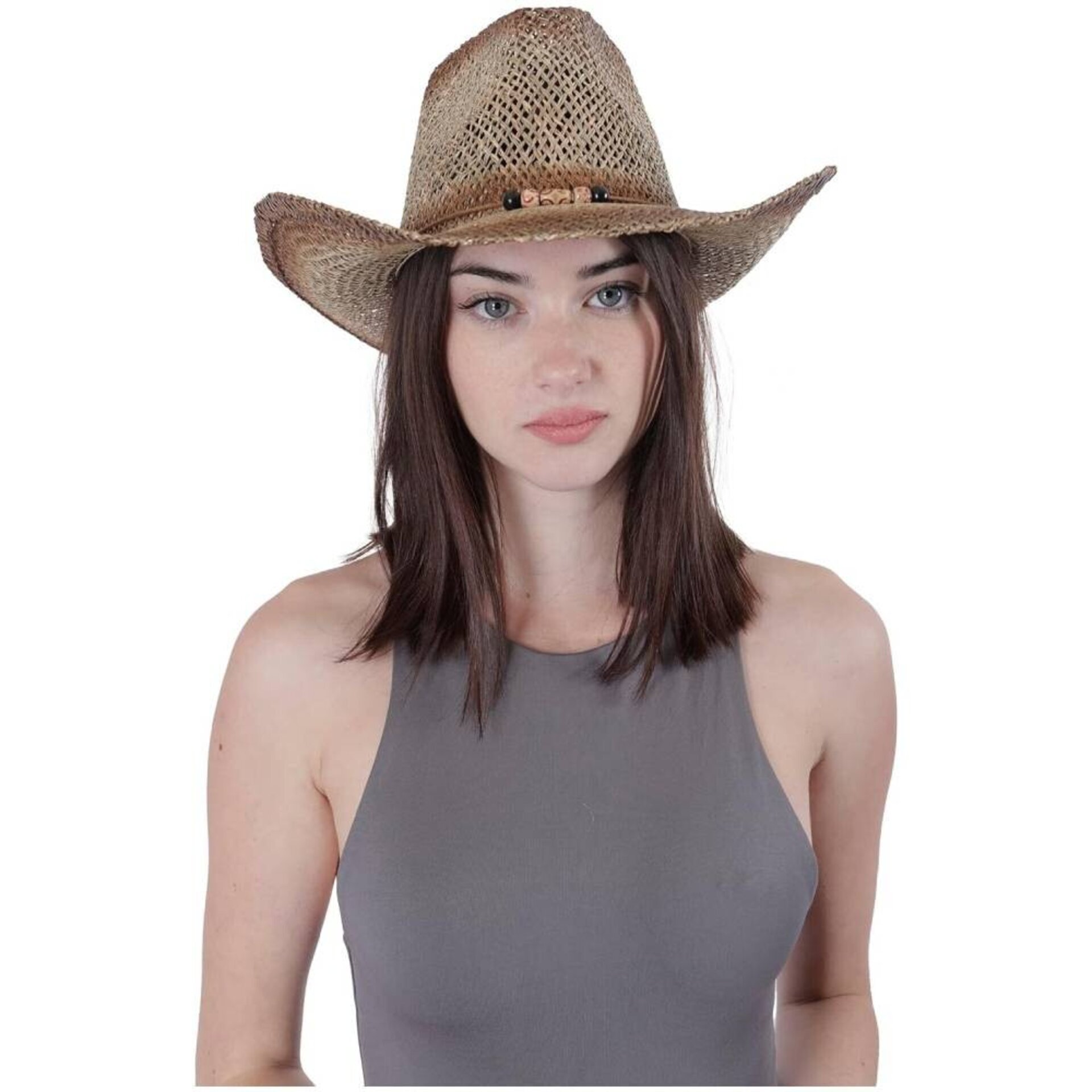 Sombrero Vaquero de Paja Rústica Unisex - Estilo Cowboy Desgastado - Ala Ancha - 1