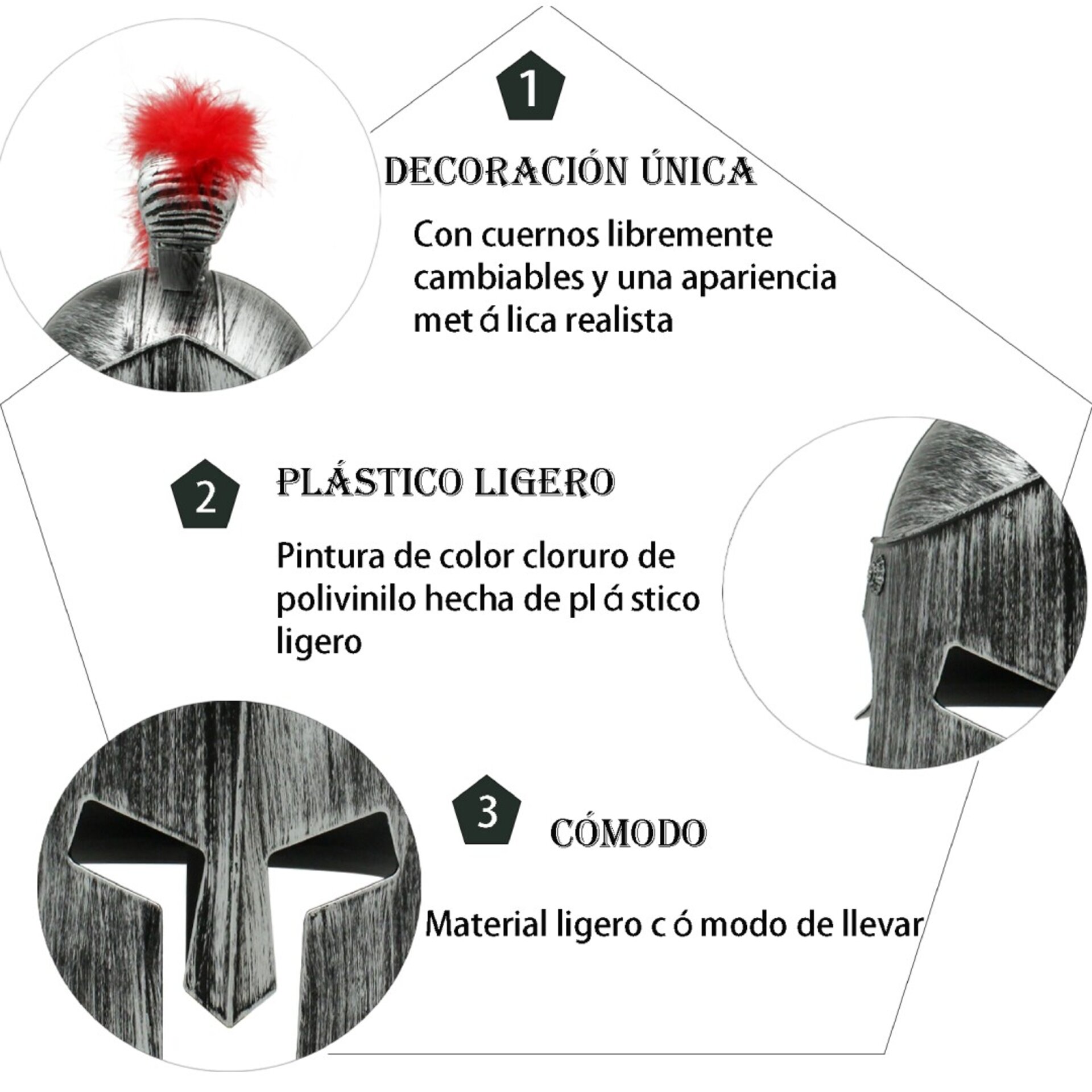 Casco Medieval Gris Espartano Disfraz Romano Plata de Gladiador Guerrero Adulto - 5