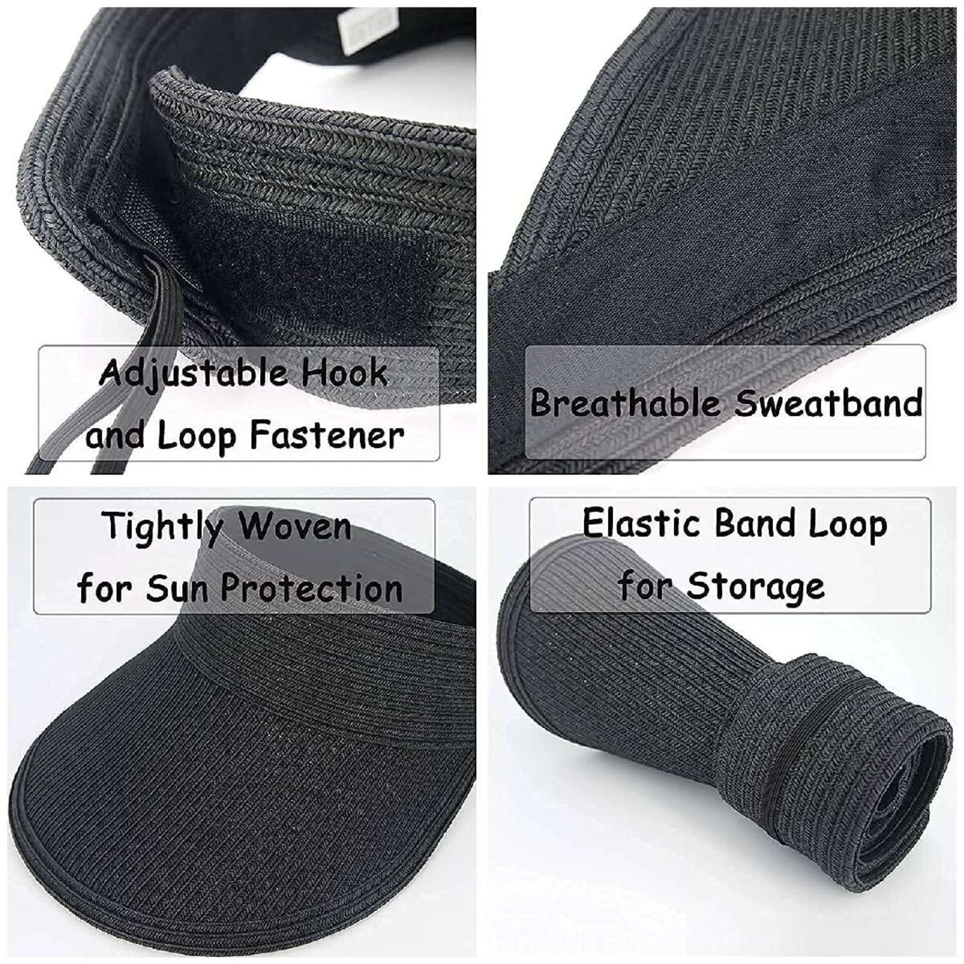 Sombrero para Mujer Pamela de Verano Visera con ala ancha Gorra de paja Negro - 7