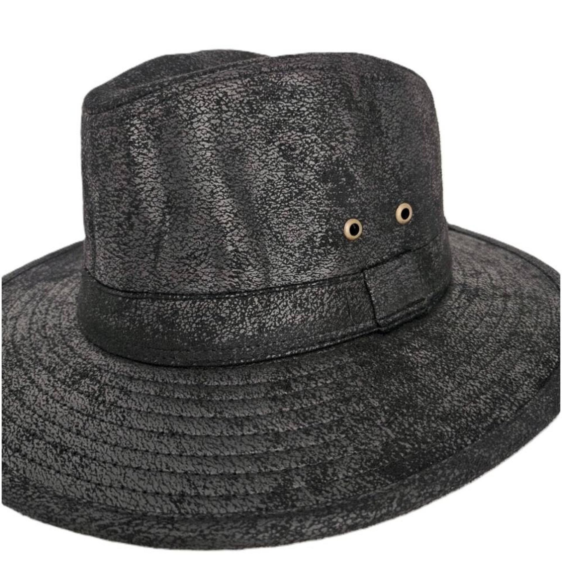 Sombrero Fedora Sintético Negro Desgastado Unisex Adulto Estilo Western Aventura - 5