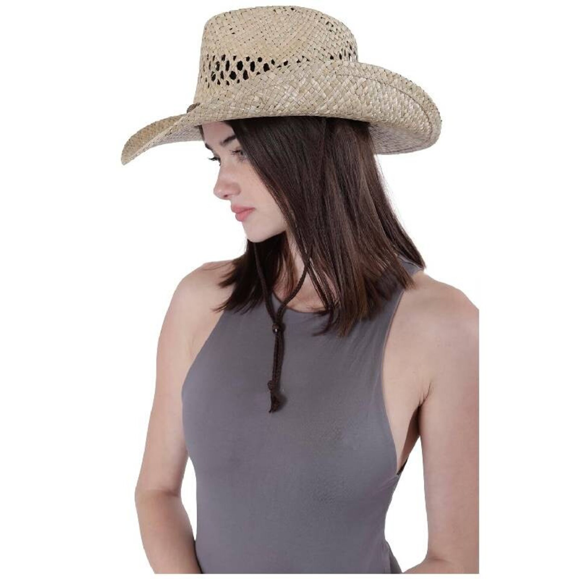 Sombrero de paja natural Cowboy ajustable Unisex para adulto Talla 57-58CM - 8