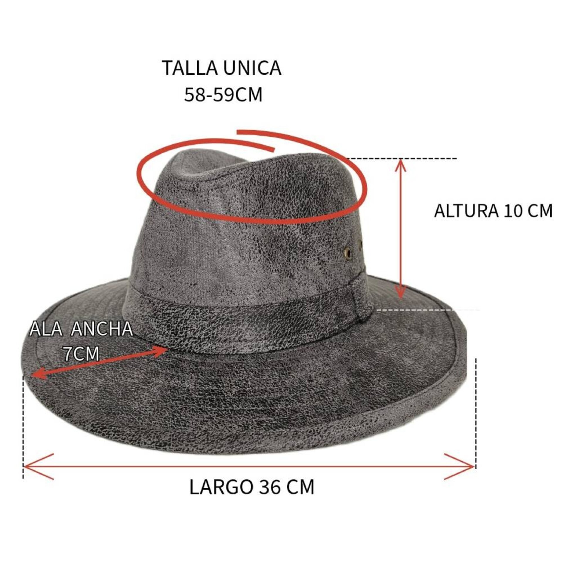 Sombrero Fedora Sintético Gris Desgastado Unisex Adulto Estilo Western Aventura - 7