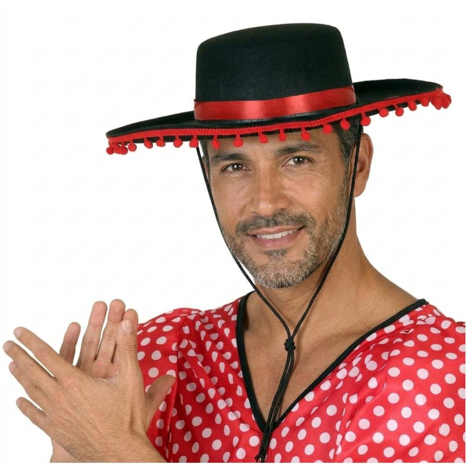 Sombrero Cordobés con Madroños y Cinta Roja - Gorro Ajustable para Niños Adultos - 1