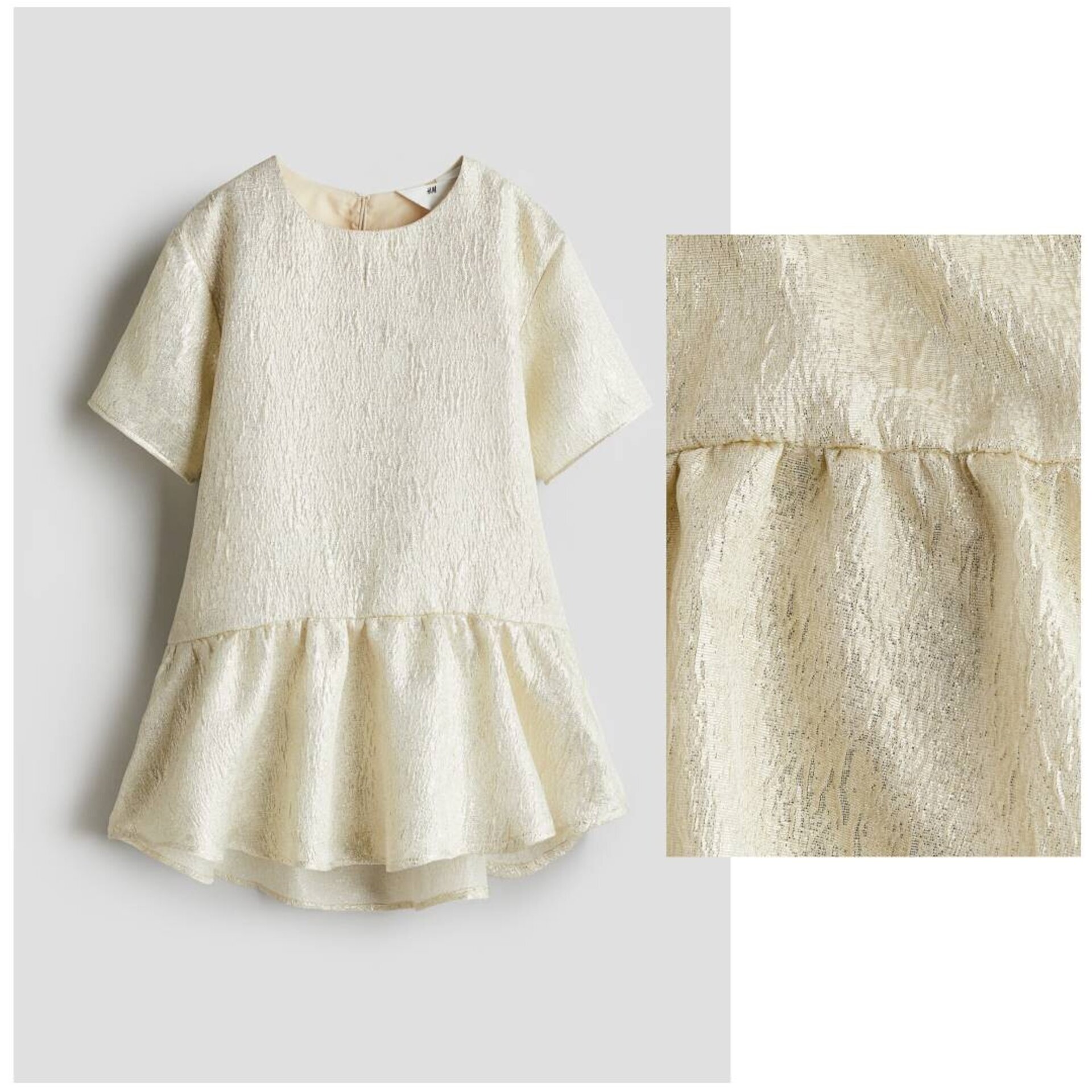 Vestido Corto acampanado Tejido Jacquard Dorado para Niñas - 3