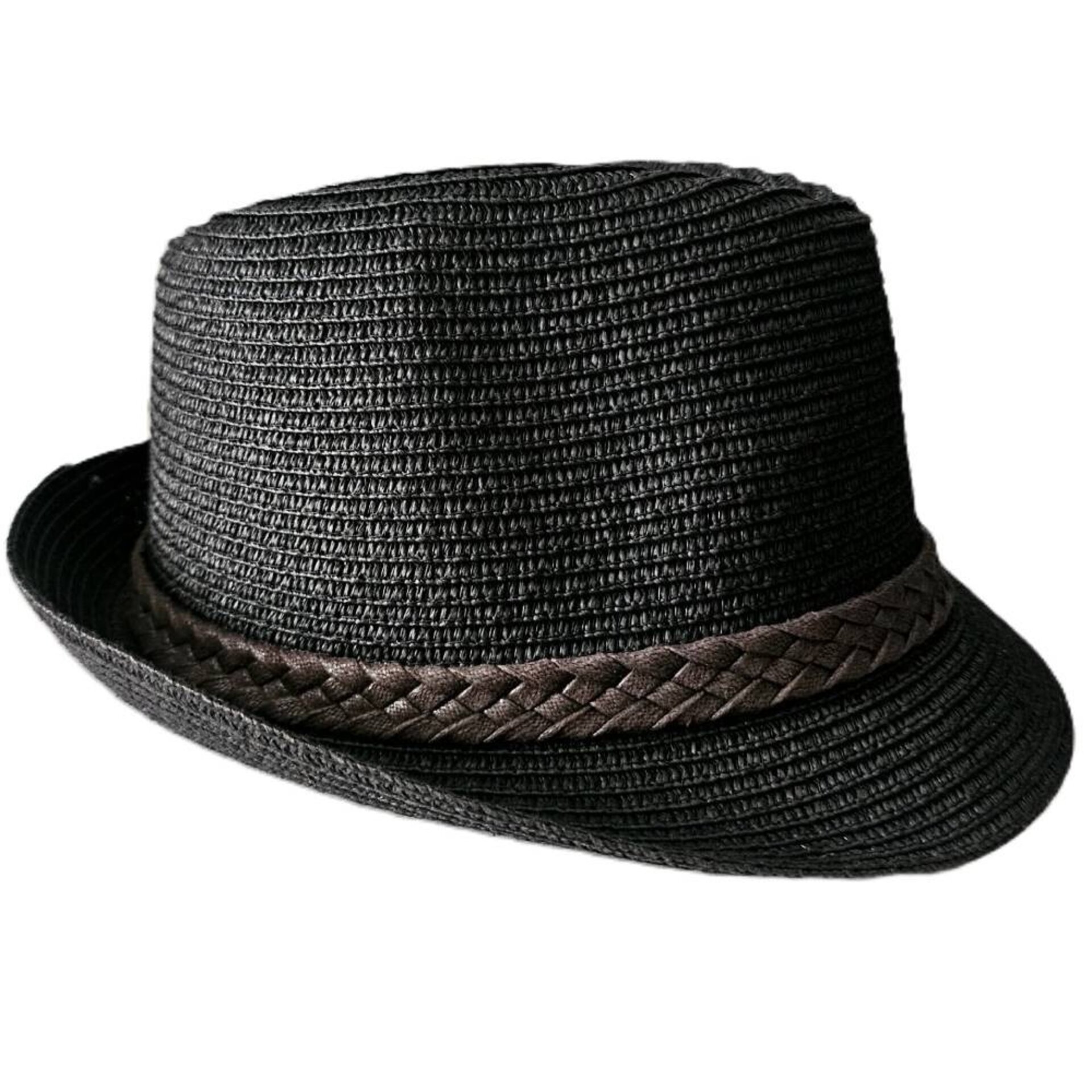 Sombrero Paja Trilby Negro Ajustable | Unisex Verano Urbano | Banda Trenzada - 5