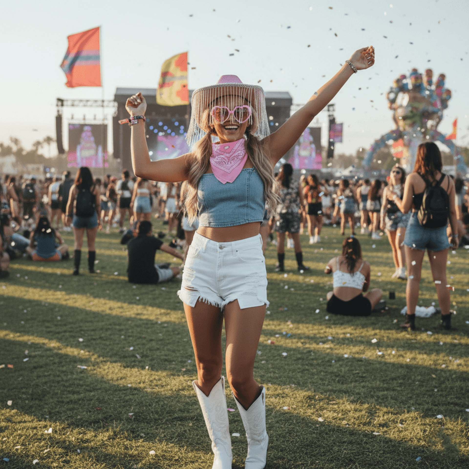 Pack 3 Piezas Disfraz Cowgirl Rosa para Mujer - Sombrero de Vaquera con Brillos - 3