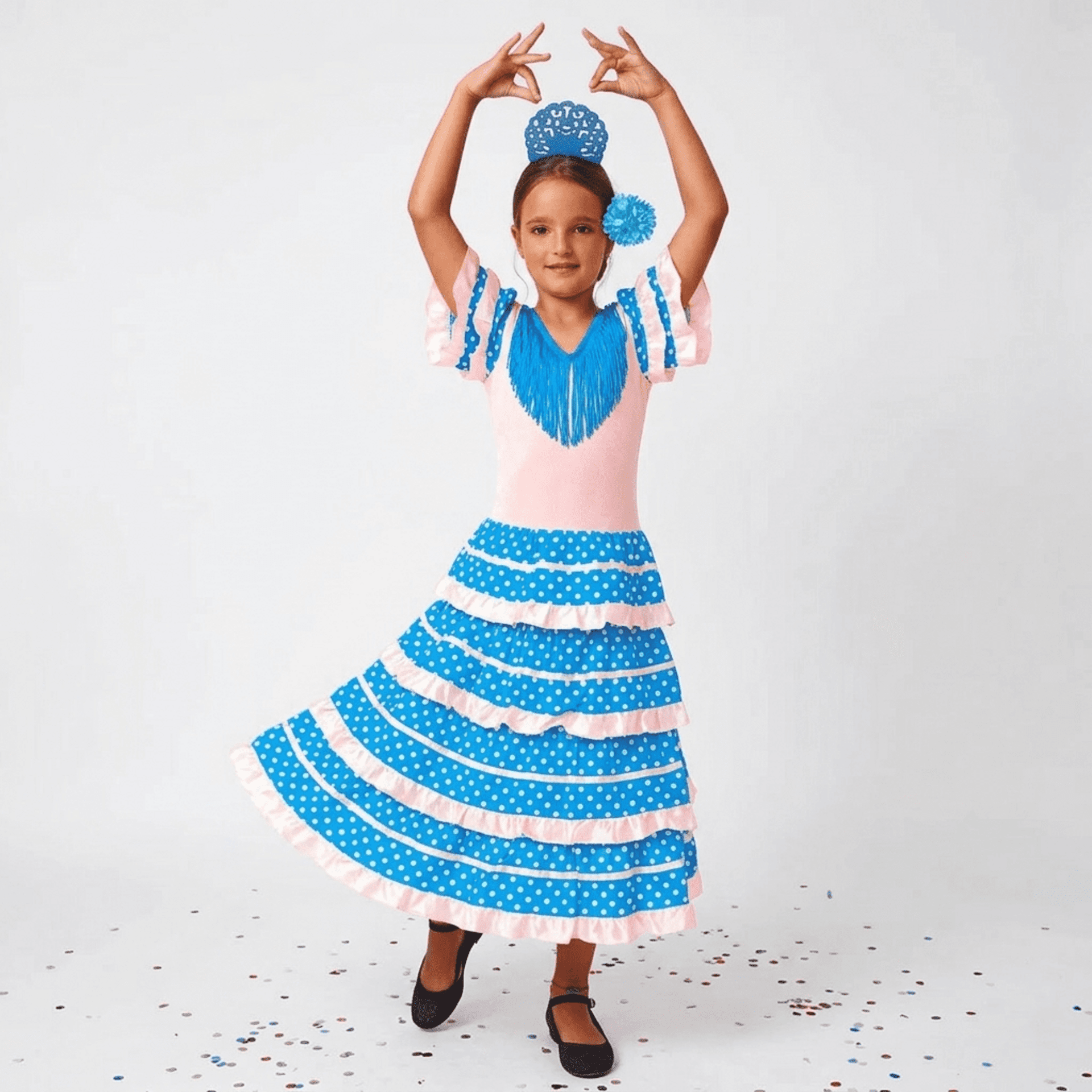 Traje de Flamenca Niña Azul y Blanco con Lunares | Vestido de Sevillana Infantil - 8