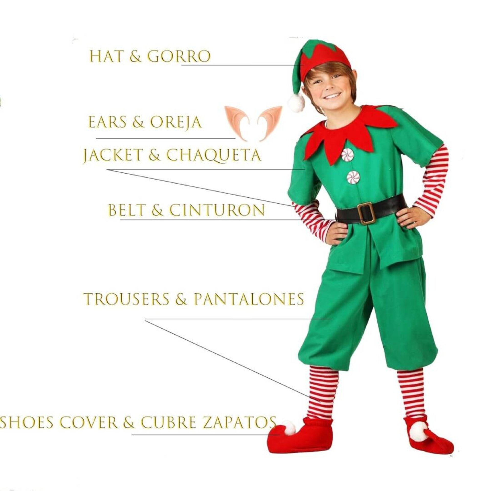 Disfraz Elfo - Traje Duende Verde - Papa Noel - Regalos Niños 3 a 15 años - 4