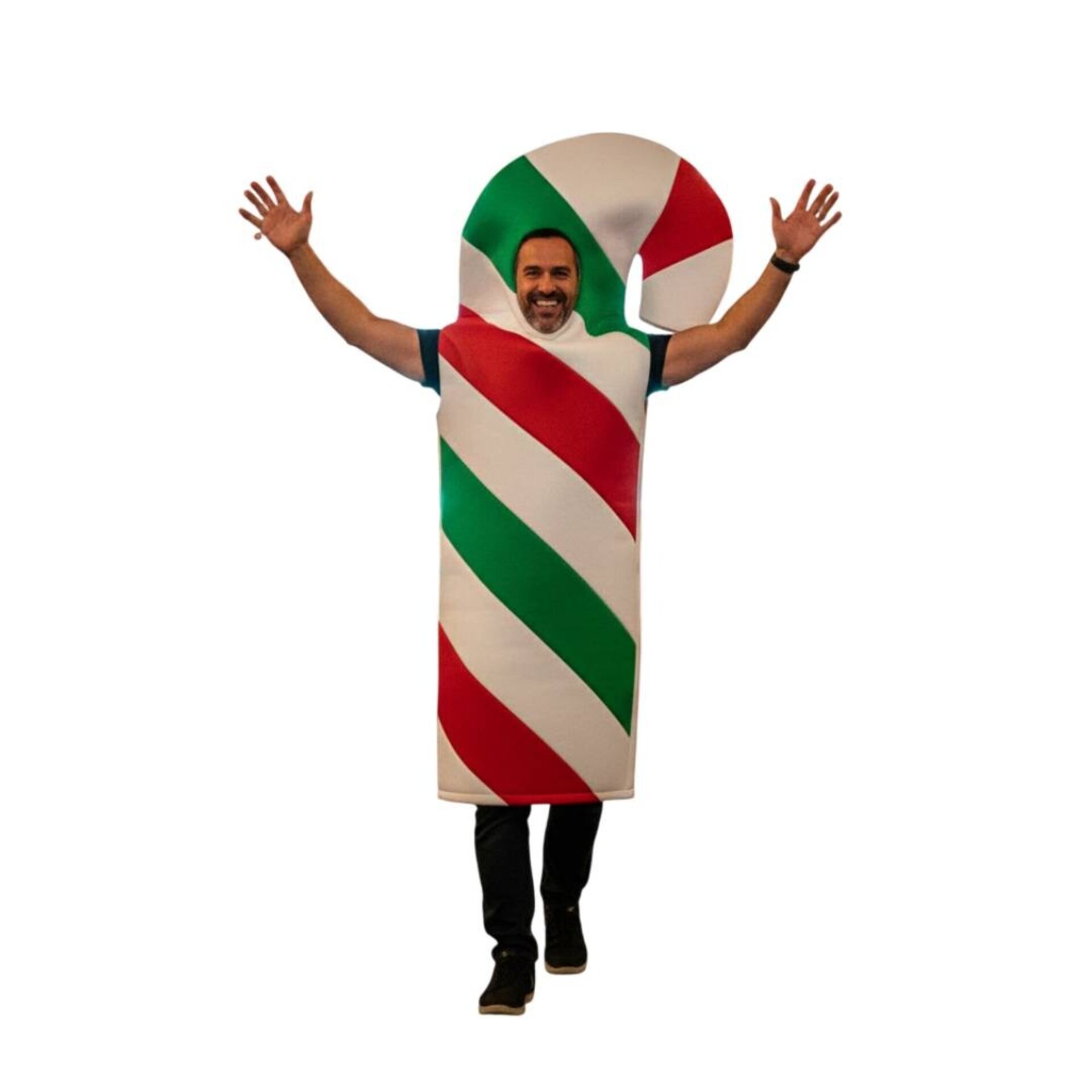 Disfraz Bastón de Caramelo Navidad - Hombre Adulto - Rayas Rojo, Verde y Blanco - 2