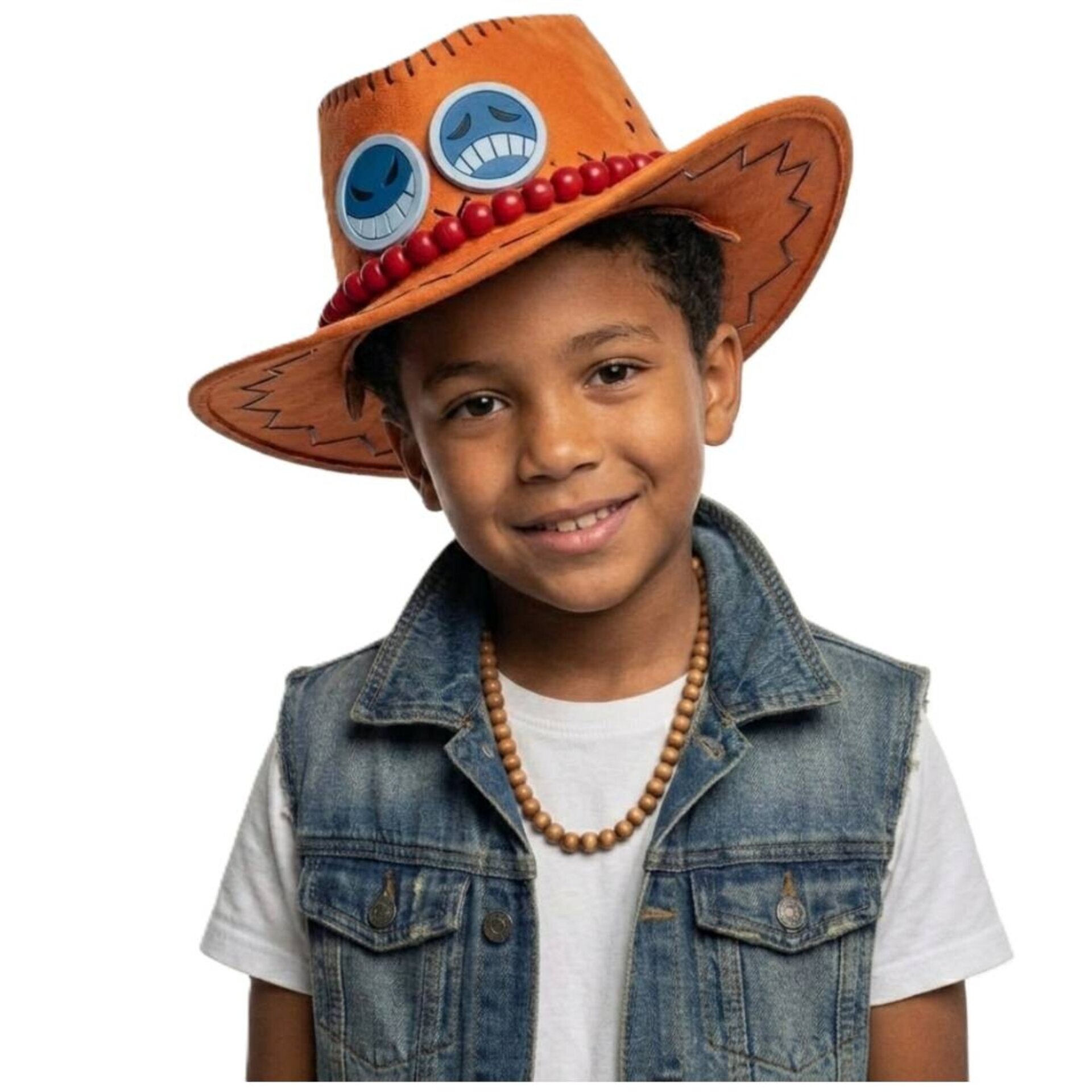 Sombrero Vaquero Naranja con Abalorios y Emblemas Dobles - Gorro Western Niños - 2