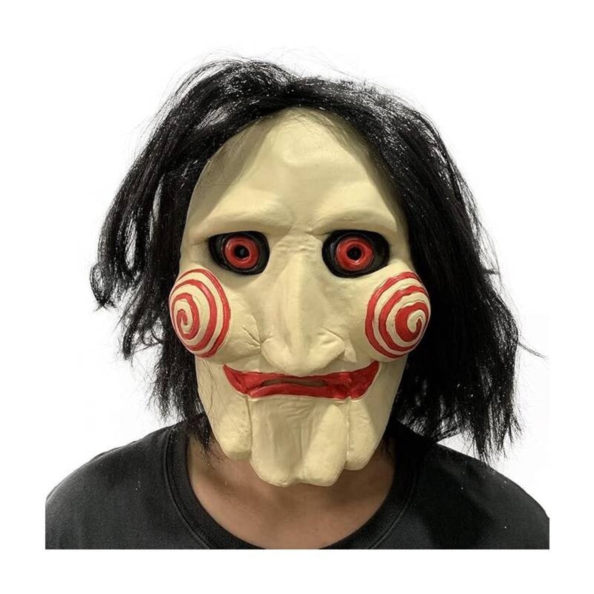 Disfraz Saw Máscara latex con peluca Guante, Pajarita para Adulto Terror Miedo - 4