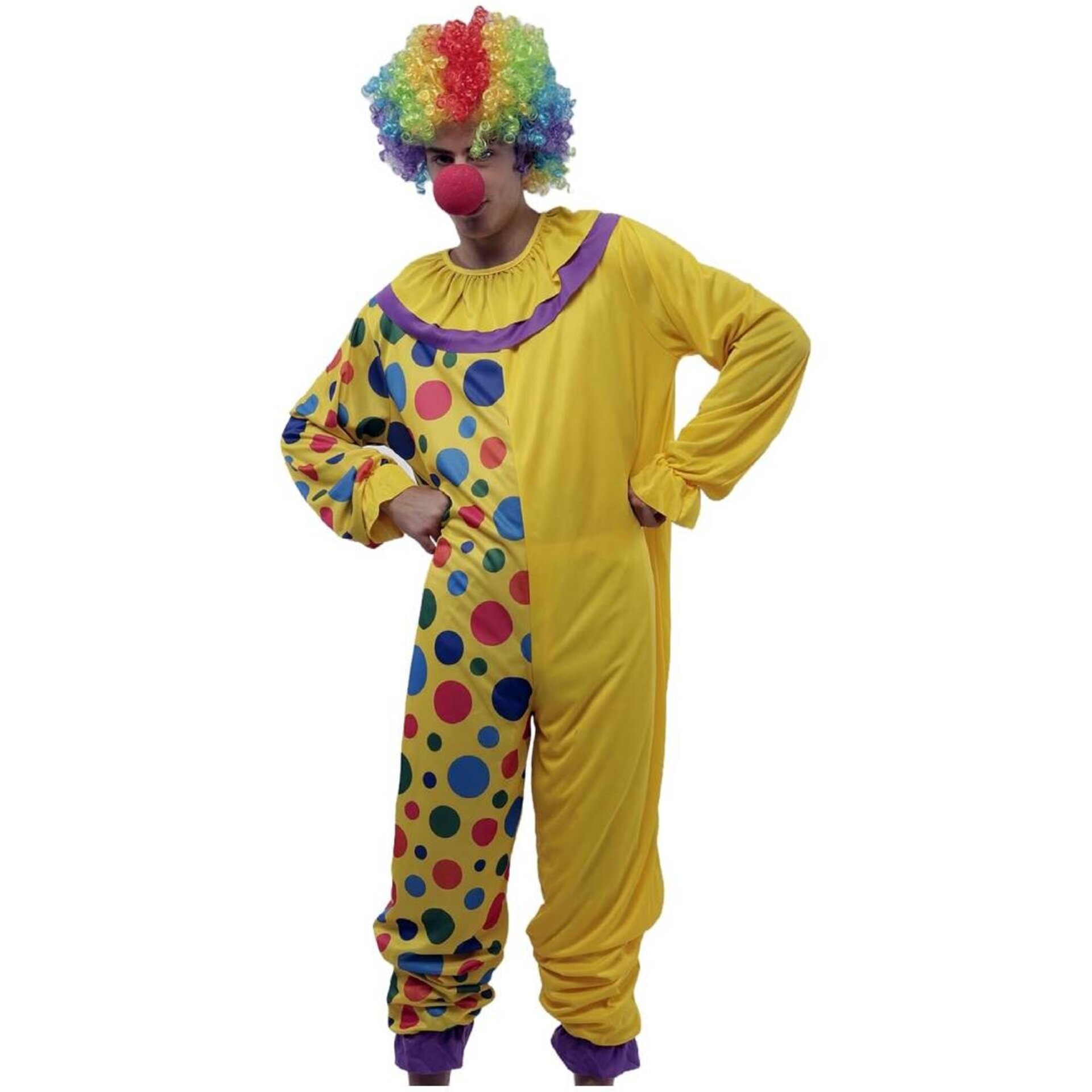 Disfraz Payaso de Circo Hombre Adulto Mono Enterizo con Lunares Peluca Nariz - 7