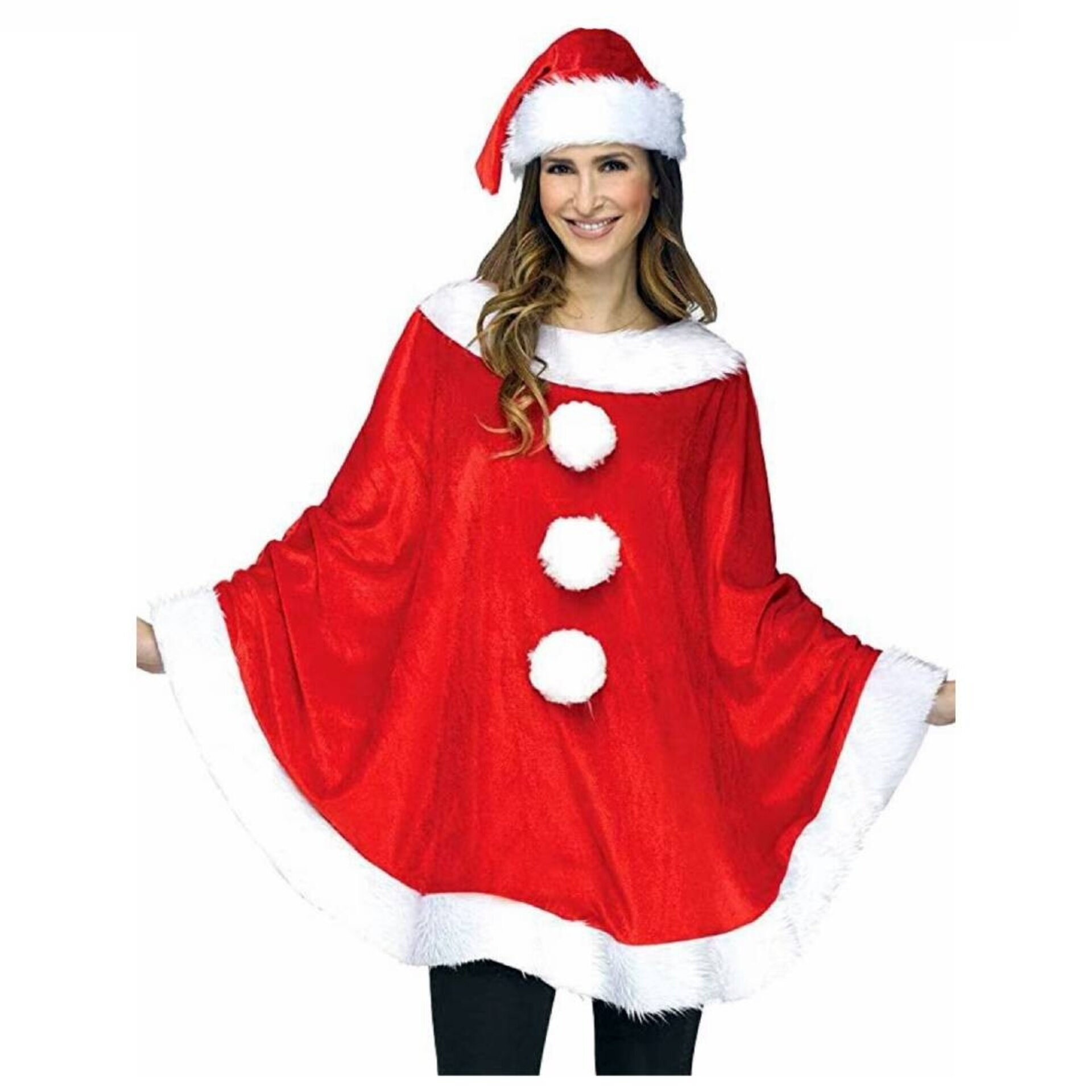 Disfraz Mamá Noel Mujer | Capa Poncho Corta y Gorro + Medias | Santa Navidad - 6