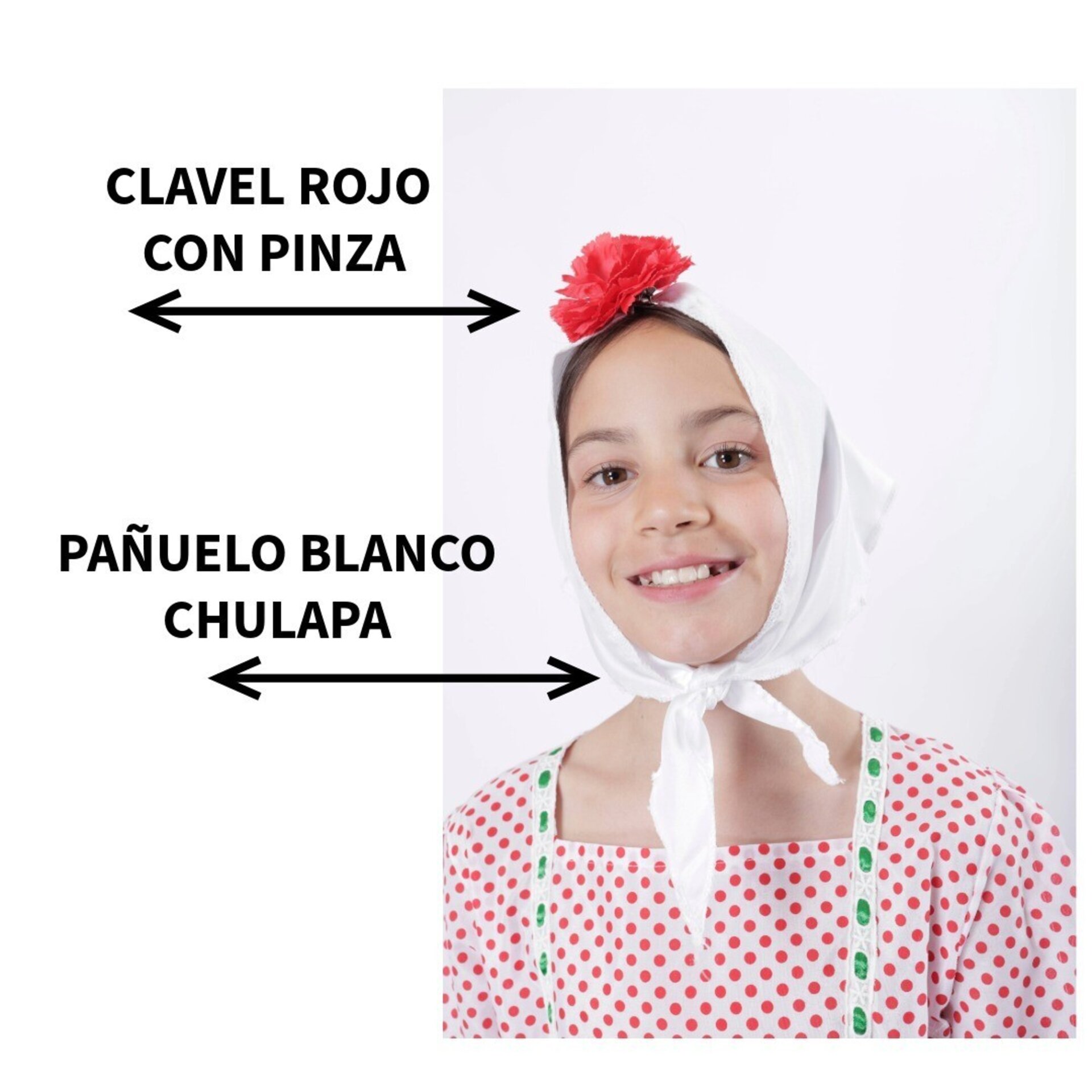 Lote 24 Accesorios Disfraz Chulapa: 12 Pañuelos Blancos + 12 Claveles para Niñas - 8