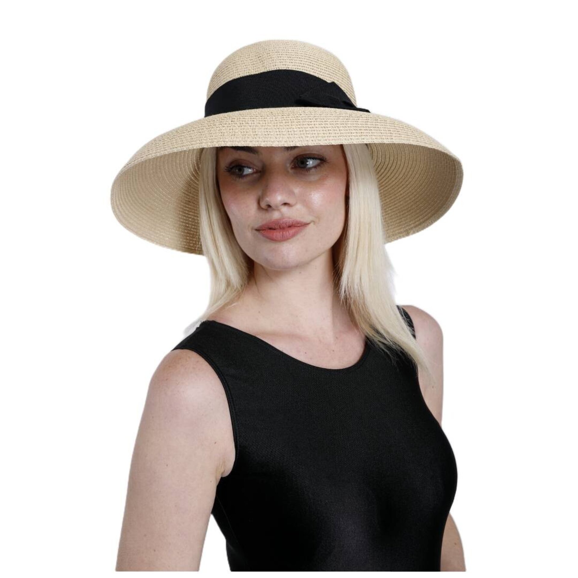 Sombrero Paja Mujer | Beige Cordón Ajustable | Fedora Casual Playa Viaje Fiesta - 5