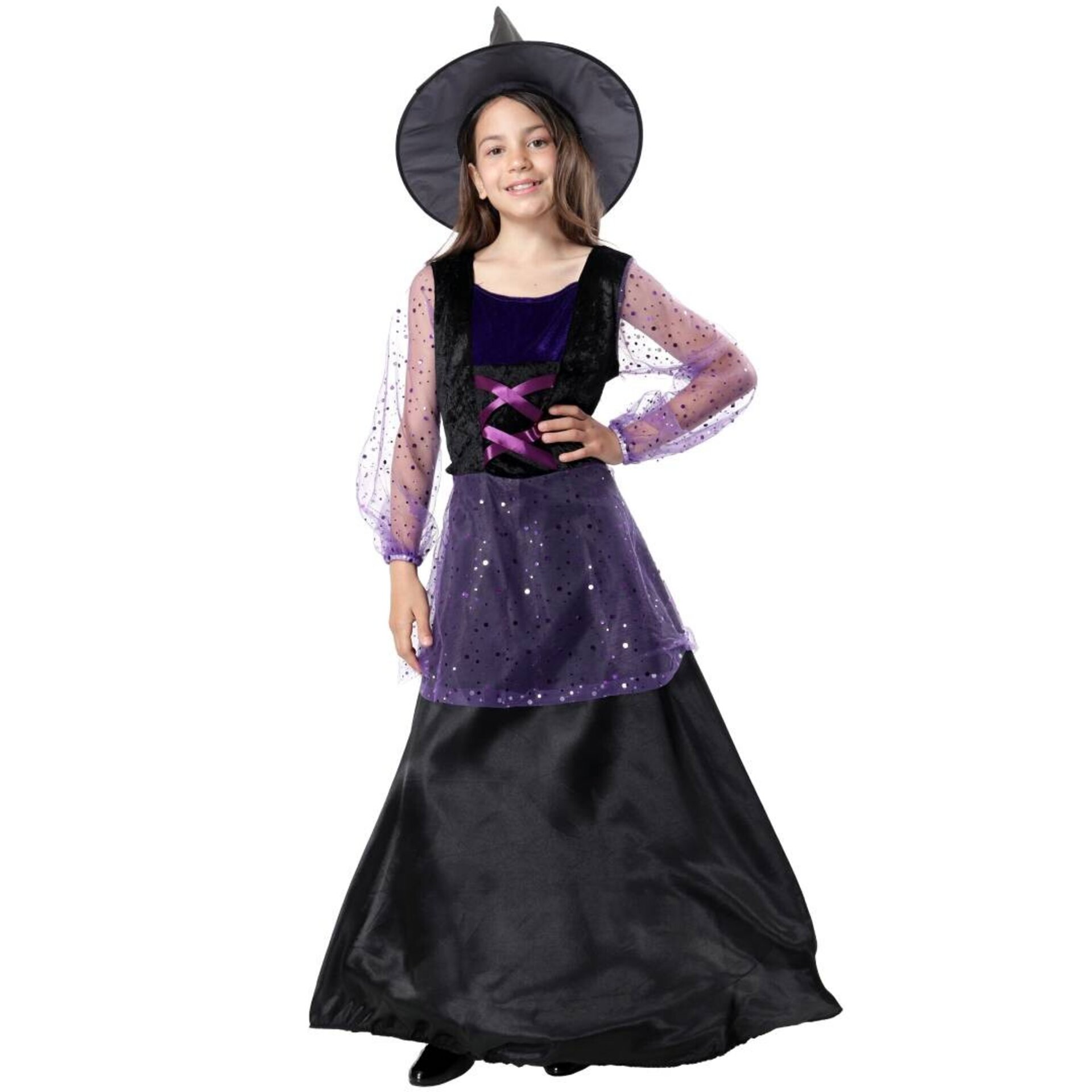 Disfraz Bruja Hechicera Niñas. Vestido y Sombrero Gótico. Halloween Carnaval - 2