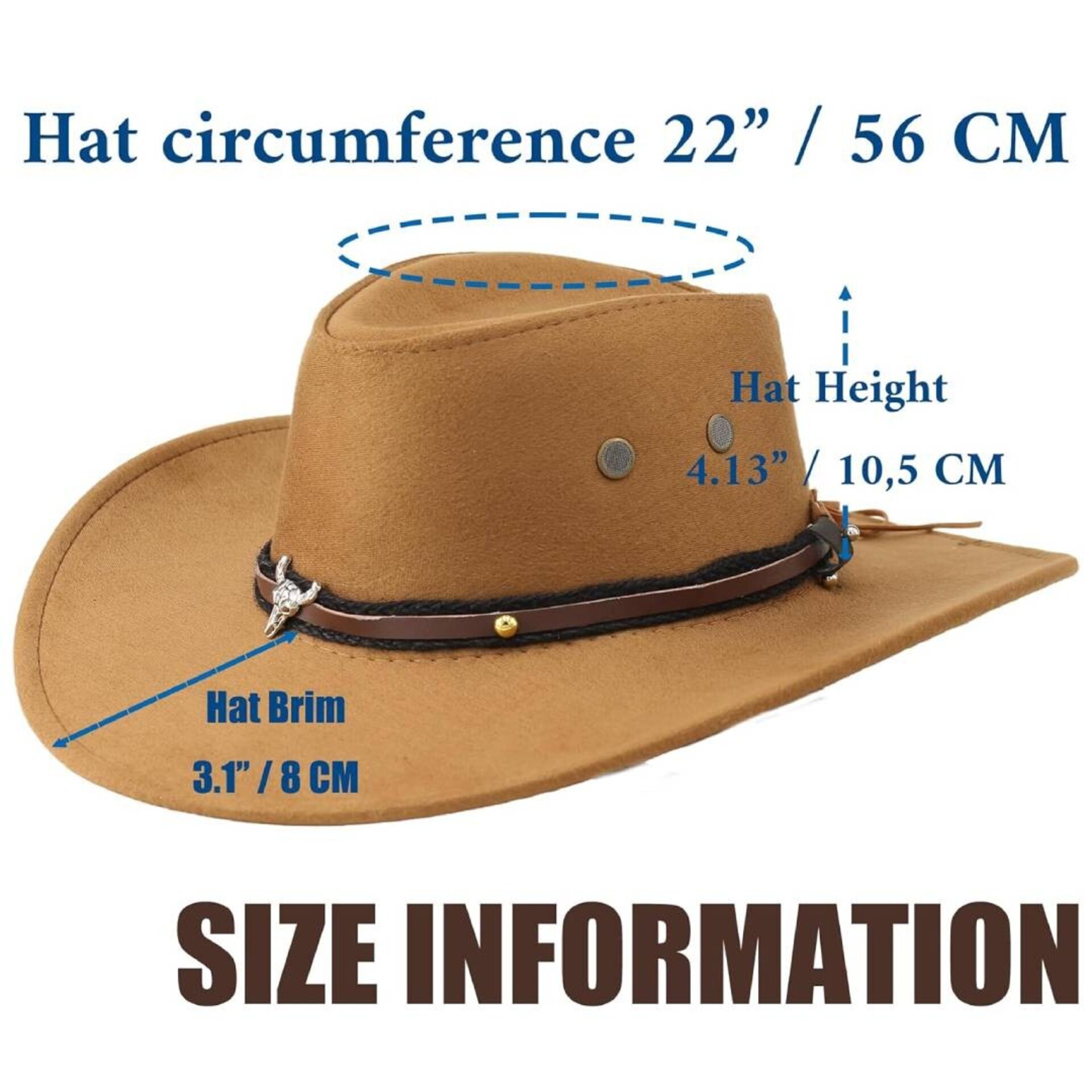 Sombrero Vaquero Cowboy Western Rodeo Talla S/M para Hombre Mujer Beige Claro - 5