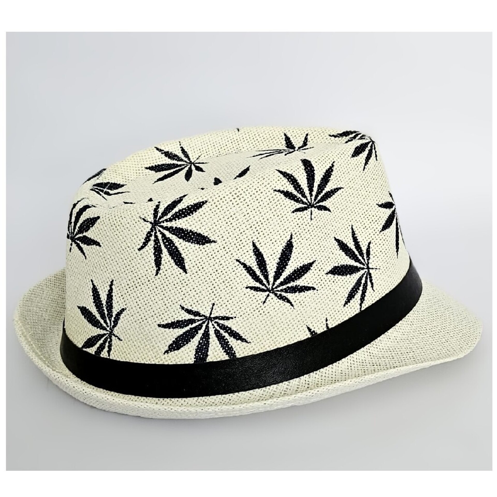 Sombrero Trilby Fedora Clásico Gorro Blanco Estampado Paja de Papel Adulto M/L - 5