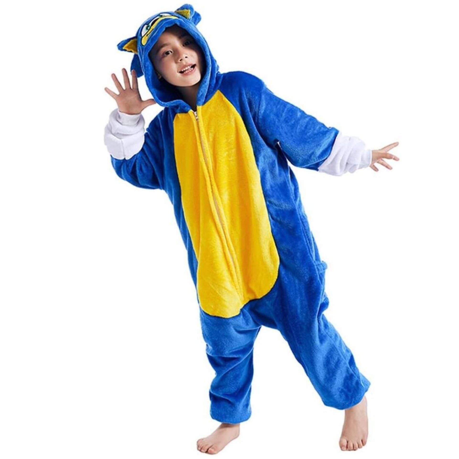 Pijama Mono Enterizo El Erizo Veloz Azul para Niños - Traje de Invierno Caliente - 4