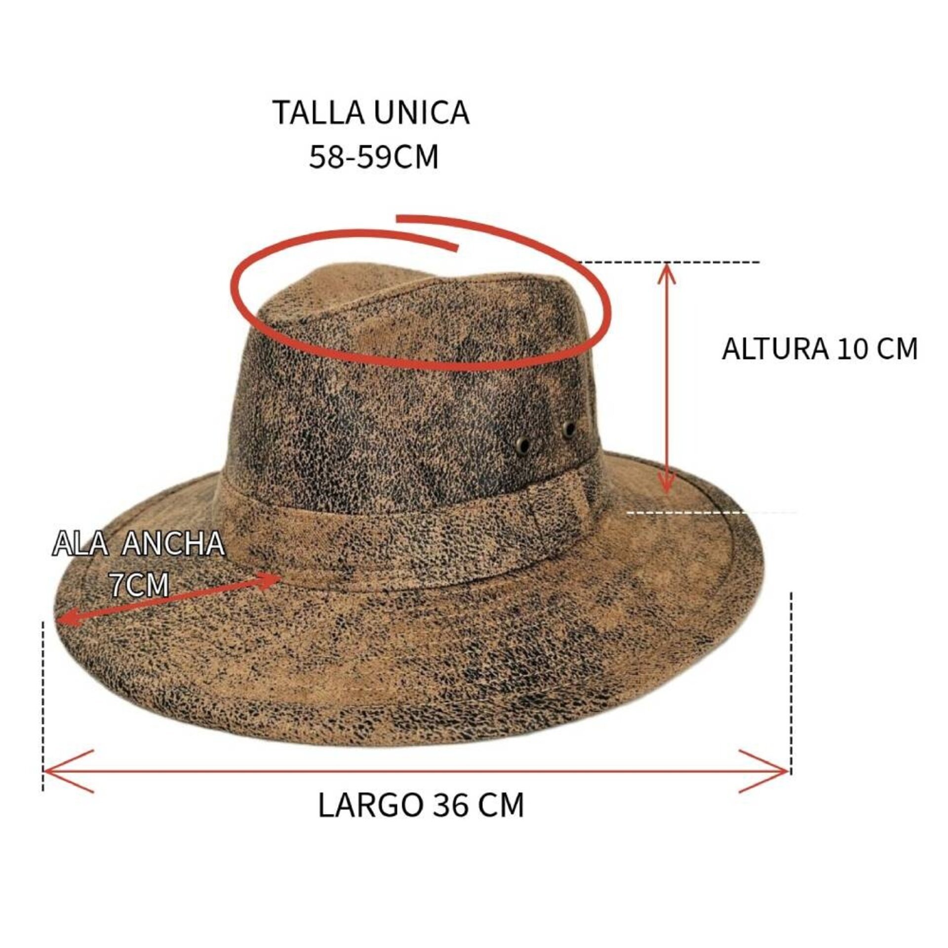 Sombrero Fedora Sintético Beige Desgastado Unisex Adulto Estilo Western Aventura - 7