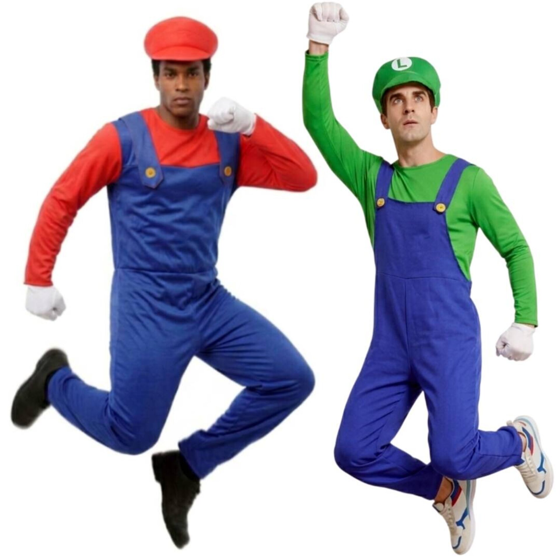Disfraz Luigi, Super Mario Bros Hermanos Fontanero Enterizo, Gorra para Adulto - 1
