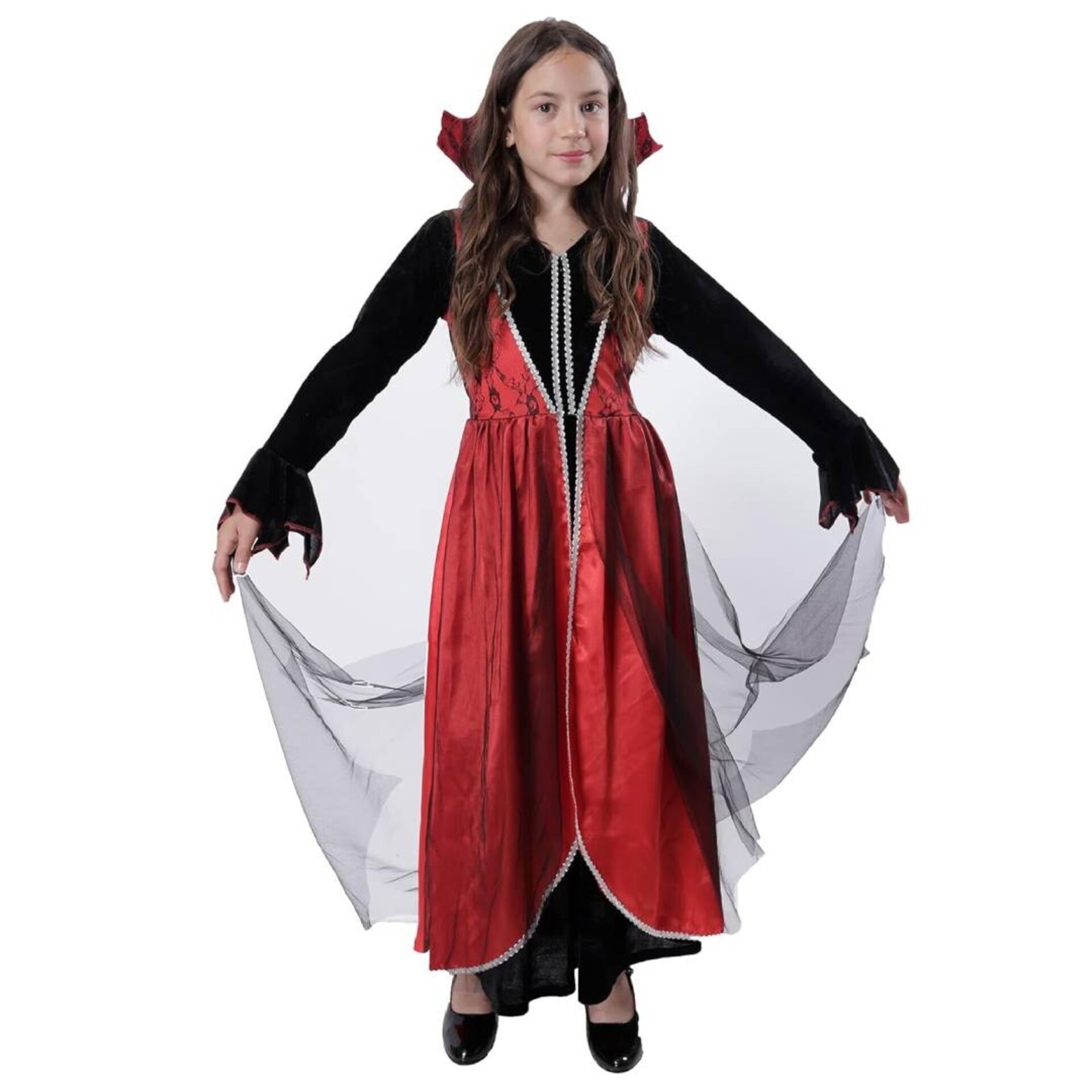 Disfraz de Reina Medieval Niña. Vestido de Vampiresa con Velo. Tallas 3-12 Años. - 2