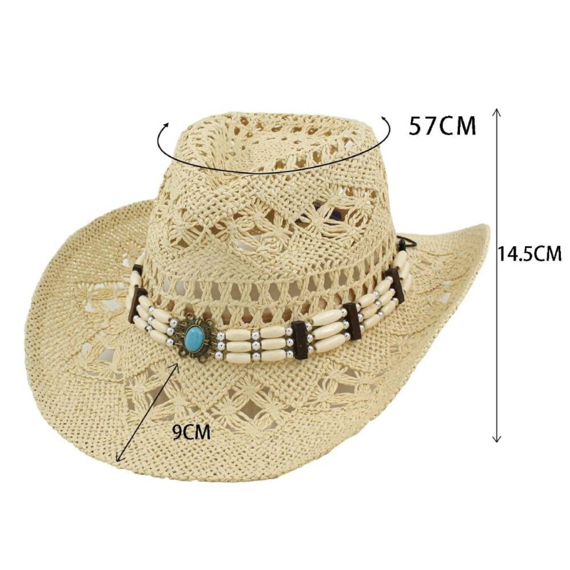 Sombrero Vaquero Paja Beige | Unisex Cowboy Western | Alas Anchas Talla Adulto - 2