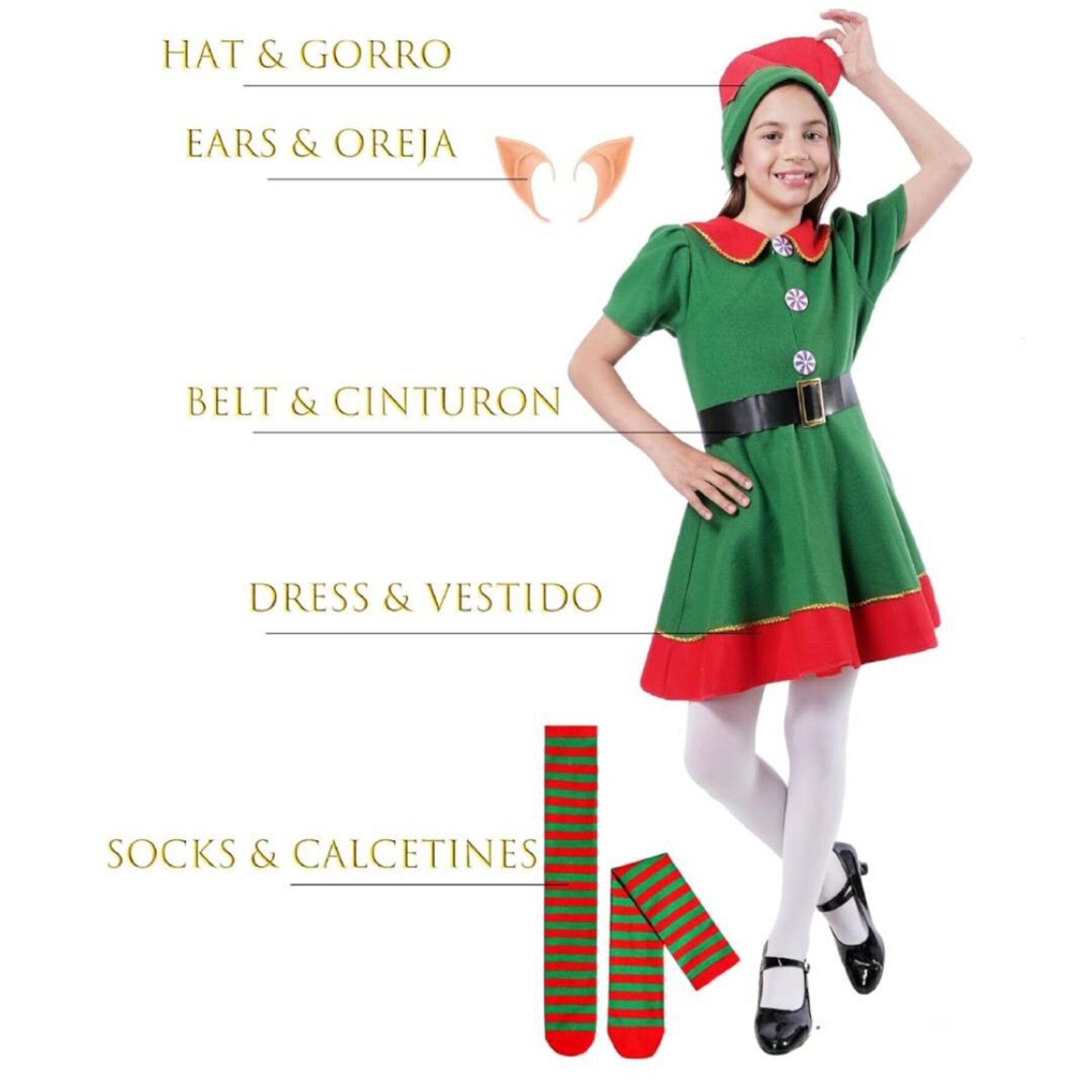 Disfraz Elfo - Duende Verde - Vestido niña - Navidad Regalos Talla 3 a 12 años - 2