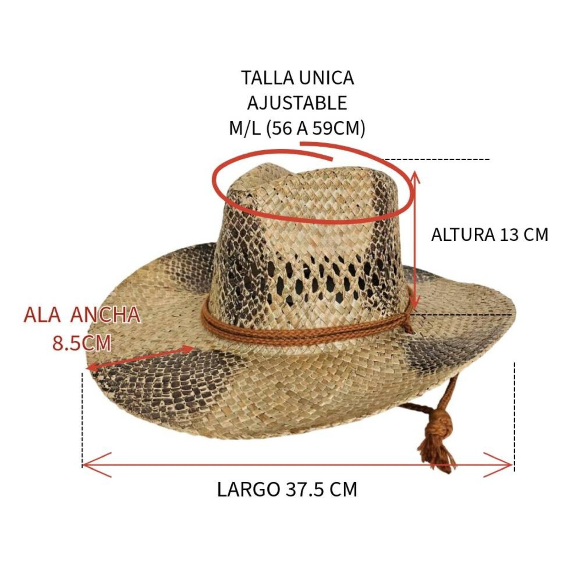 Sombrero Paja Natural Unisex | Estampado Serpiente | Ajustable Western - 5