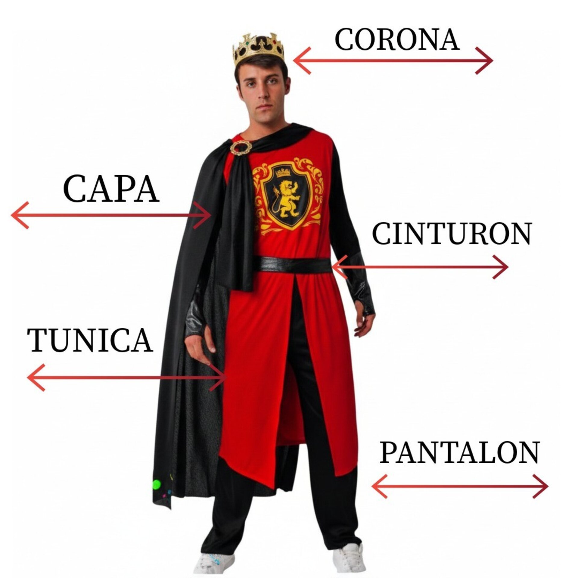 Disfraz Rey Medieval Hombre - Set Con Capa, Túnica y Corona | Talla Única M-L - 4