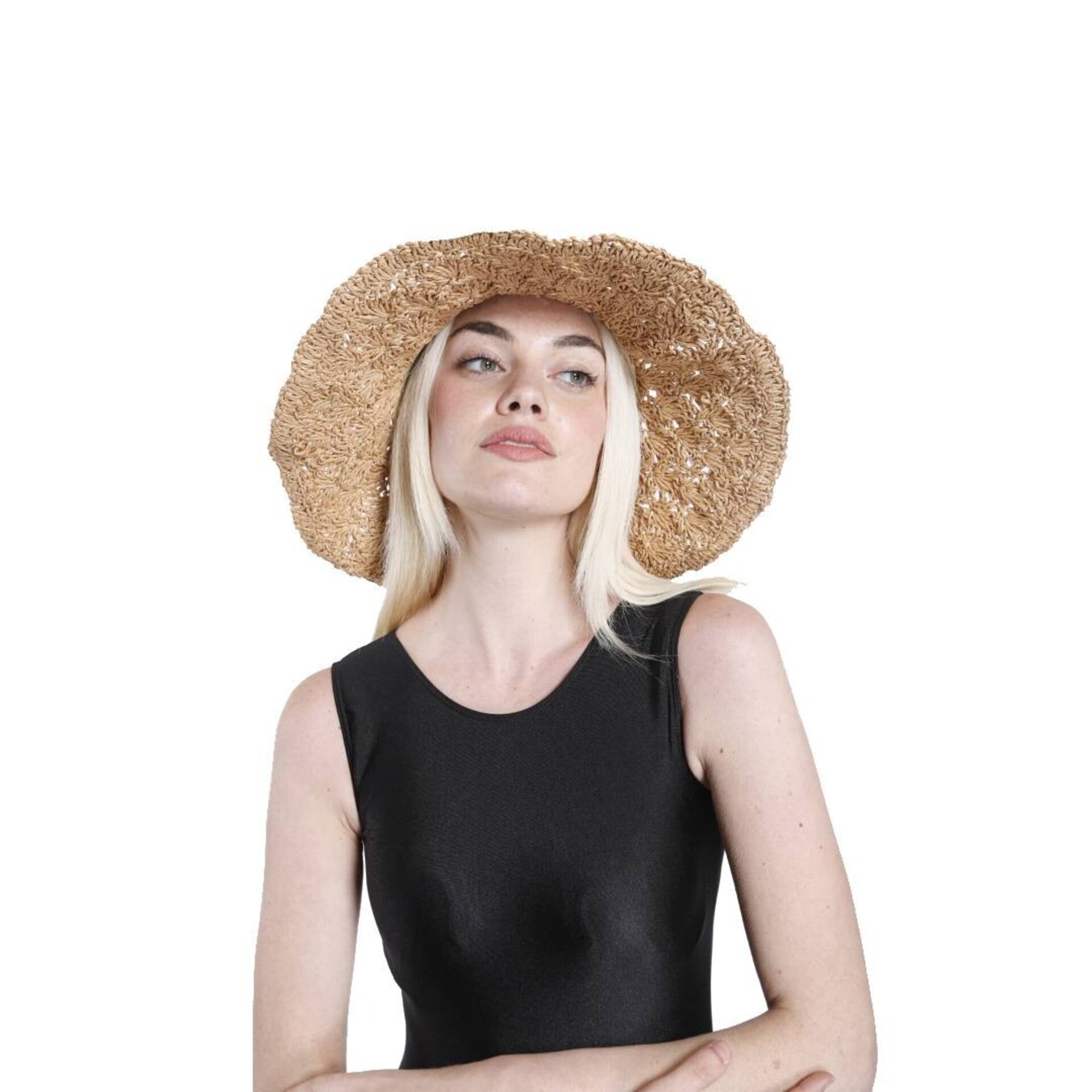 Sombrero Mujer Verano Gorro para el Sol de ala Ancha Grande Sombrero Paja Marrón - 4
