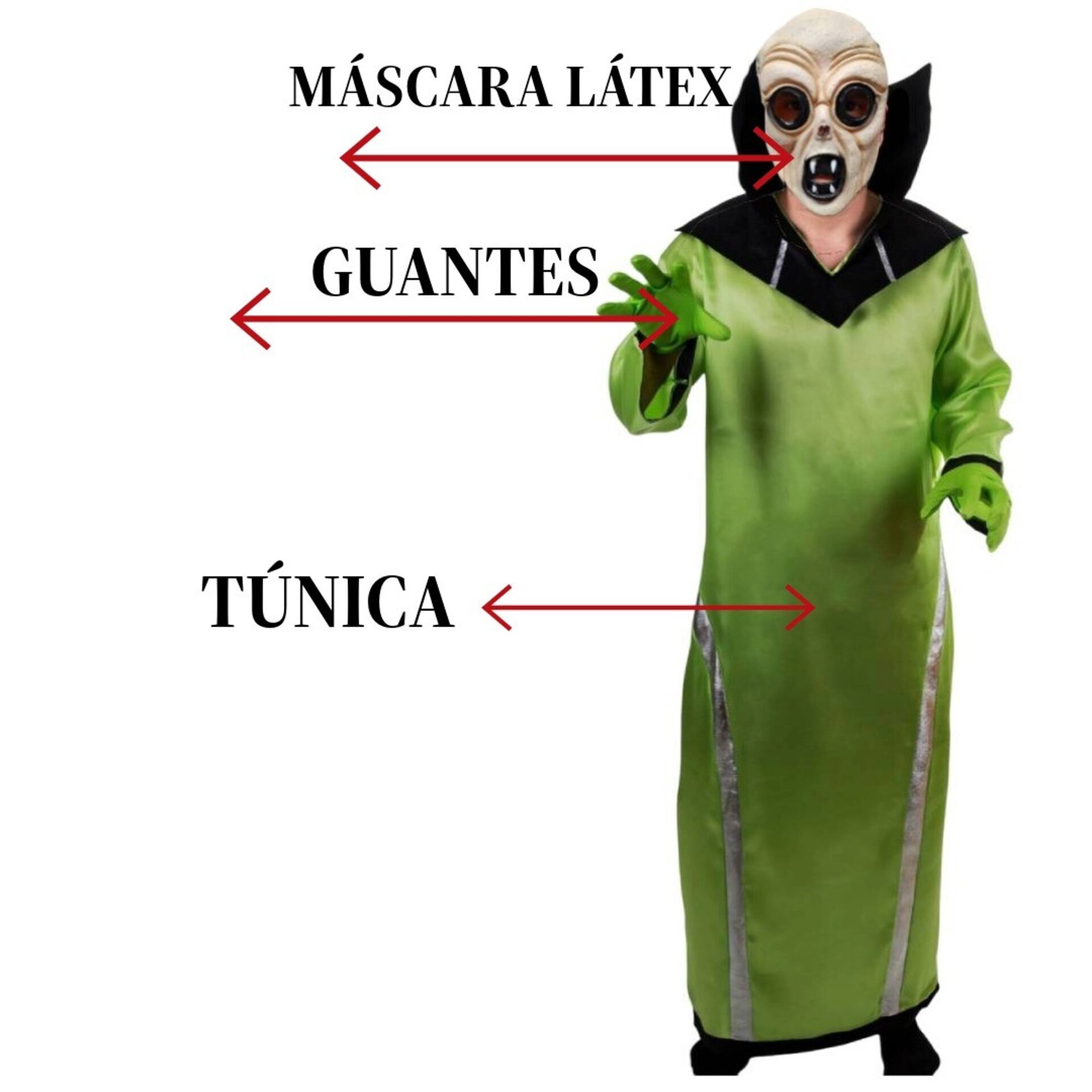 Disfraz Alienígena Terror Ovni Hombre | Máscara Látex Guantes Túnica | Halloween - 5